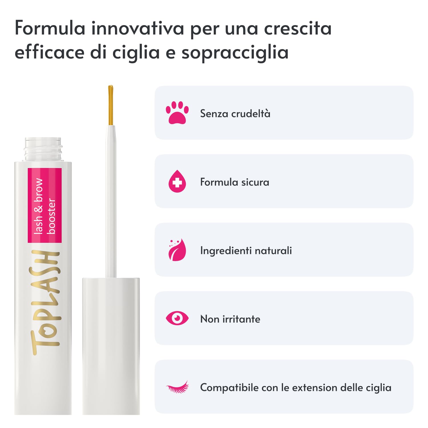 TOPLASH Siero crescita ciglia sopracciglia 3 ml lunghe spesse piene ipoallergenico
