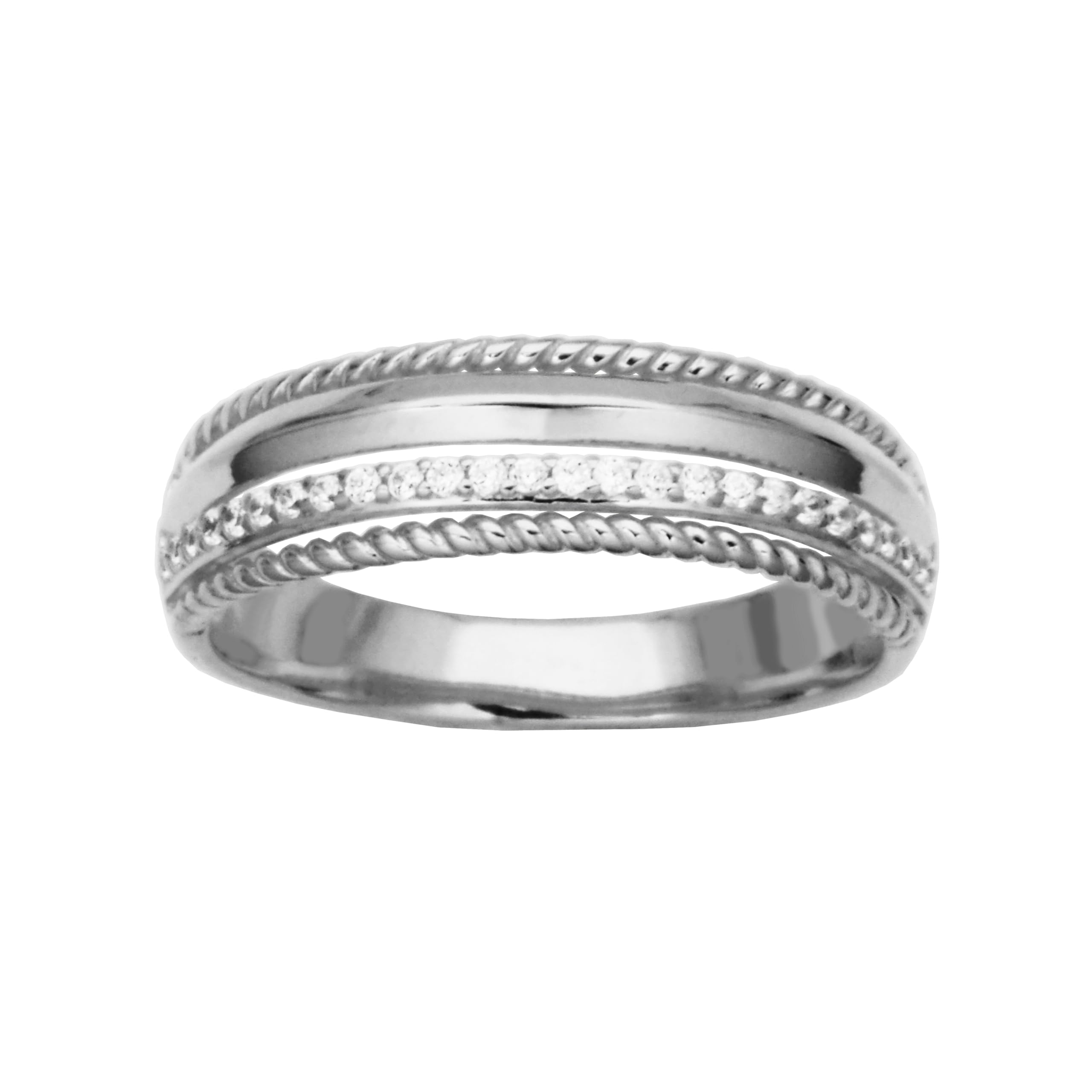 Amazon Essentials Cubic Zirconia Multi-Row Band Ring in Rhodium Plated Sterling Silver, White, 9