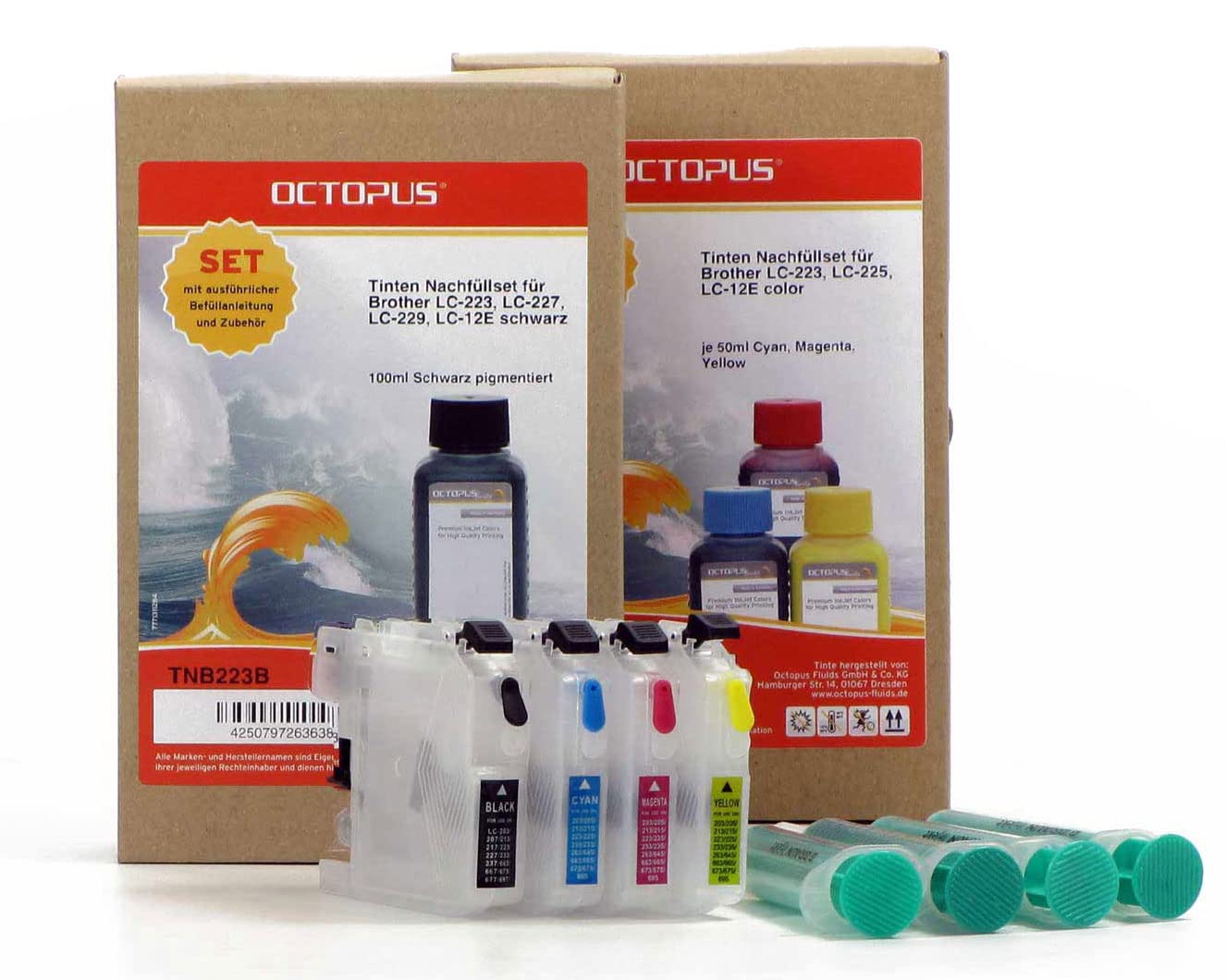 Kit di ricarica con cartucce Fill In compatibile con Brother LC-221, LC-223 e inchiostri