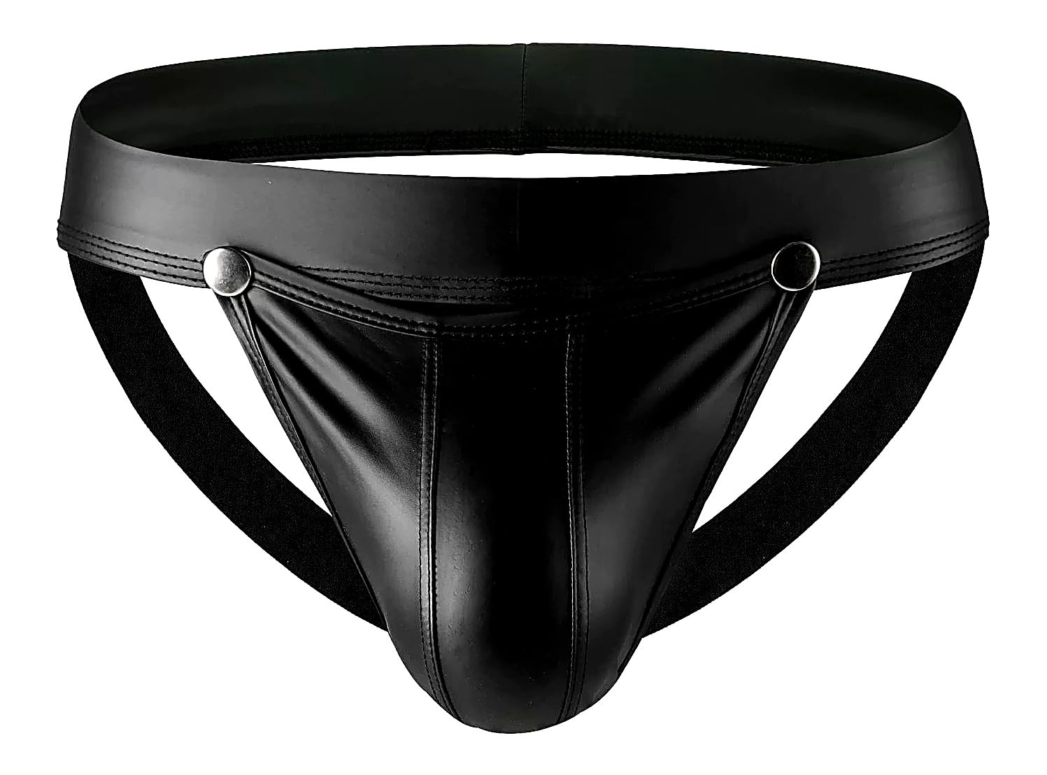 panteasy Men's Black Leather-Look Jockstrap with Riveted Front Panel-picture-0