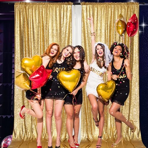 Image of PartyDelight Gold Sequin Backdrop 5x10ft 2 Panels 4 Inch Rod Pocket | Dense 3mm gold sequins on mesh backing with 4 inch rod pocket for wide reception walls head tables stages and layered event