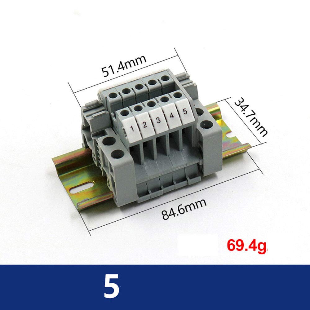 szdealhola UK2.5N UK2.5B DIN Rail Screw Clamp Terminal Blocks Electric Connectors Assembly Set Kit 600V 20A 30-12AWG (5-Gang)