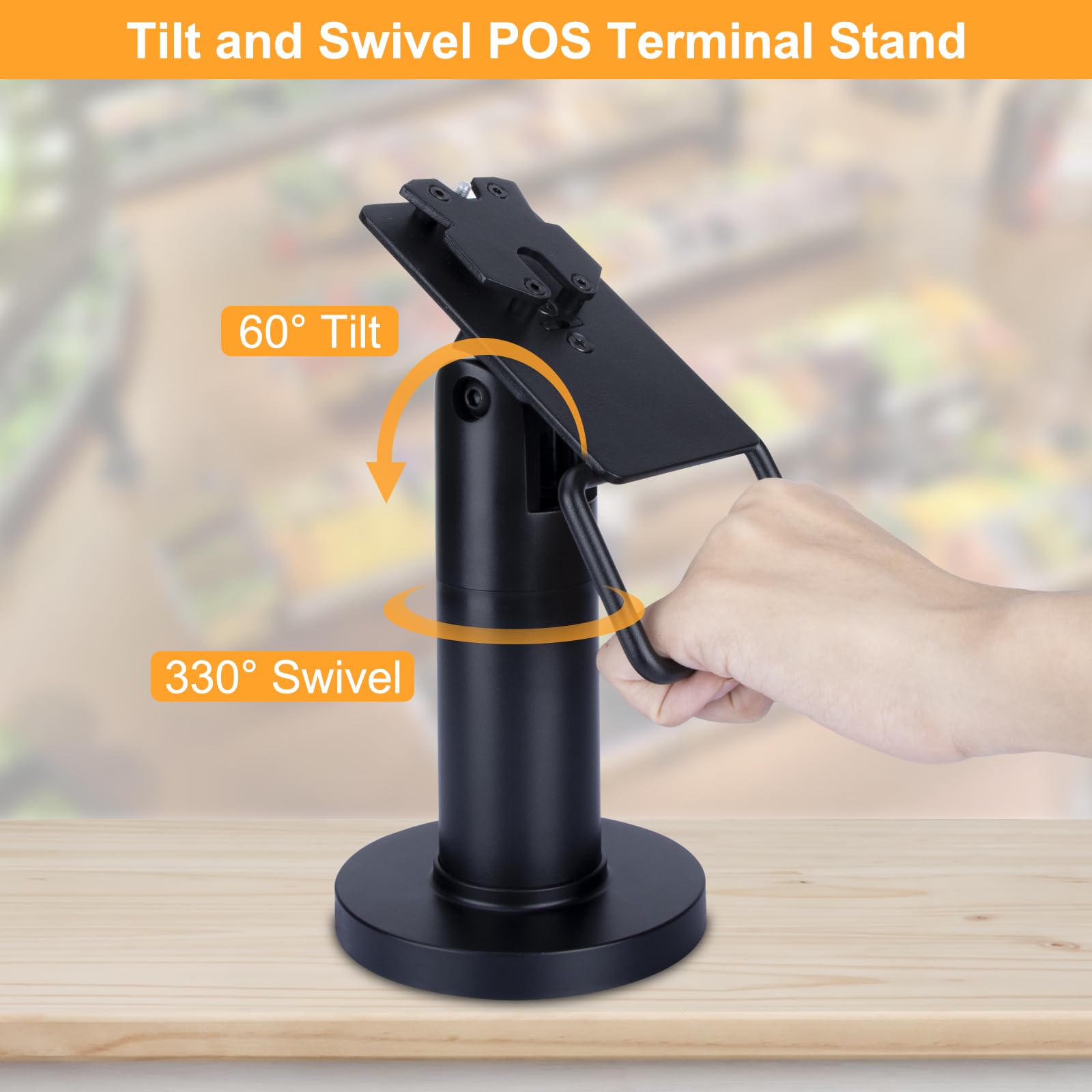 POS Terminal Stand für Ingenico Lane/3000/3600/7000/8000, Point of Sale Square Card Reader Terminal Holder, Tilt & Swivel Metal POS Stand with Installation Tools, Screw-in & Adhesive, Black
