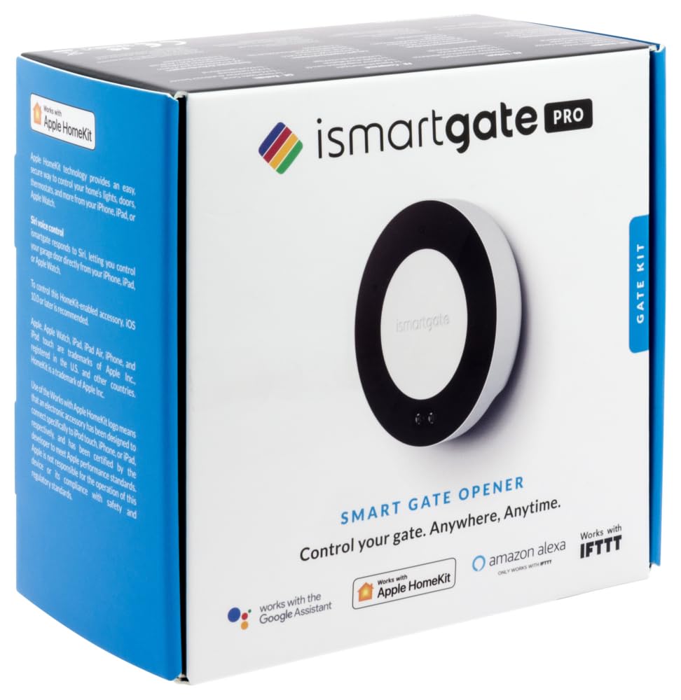 ismartgate Pro gate: périphérique Wi-FI permettant de contrôler et surveiller Jusqu’à Trois portails à Distance. Compatible avec Apple HomeKit (Siri), Google Assistant, Amazon Echo (Alexa) et iFTTT.