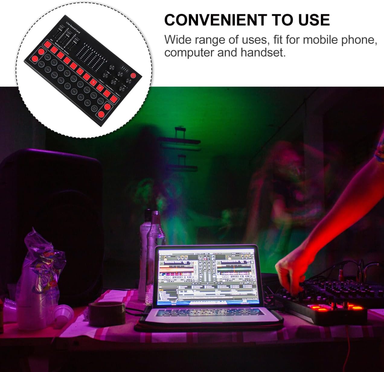 TIDTALEO Portable Voice Changer Sound Card with Built-in DSP Chip Real-time Audio Mixer for Mobile Device Low Latency Stable Connection Multi-Effect Sound Changer for Streaming and Gaming