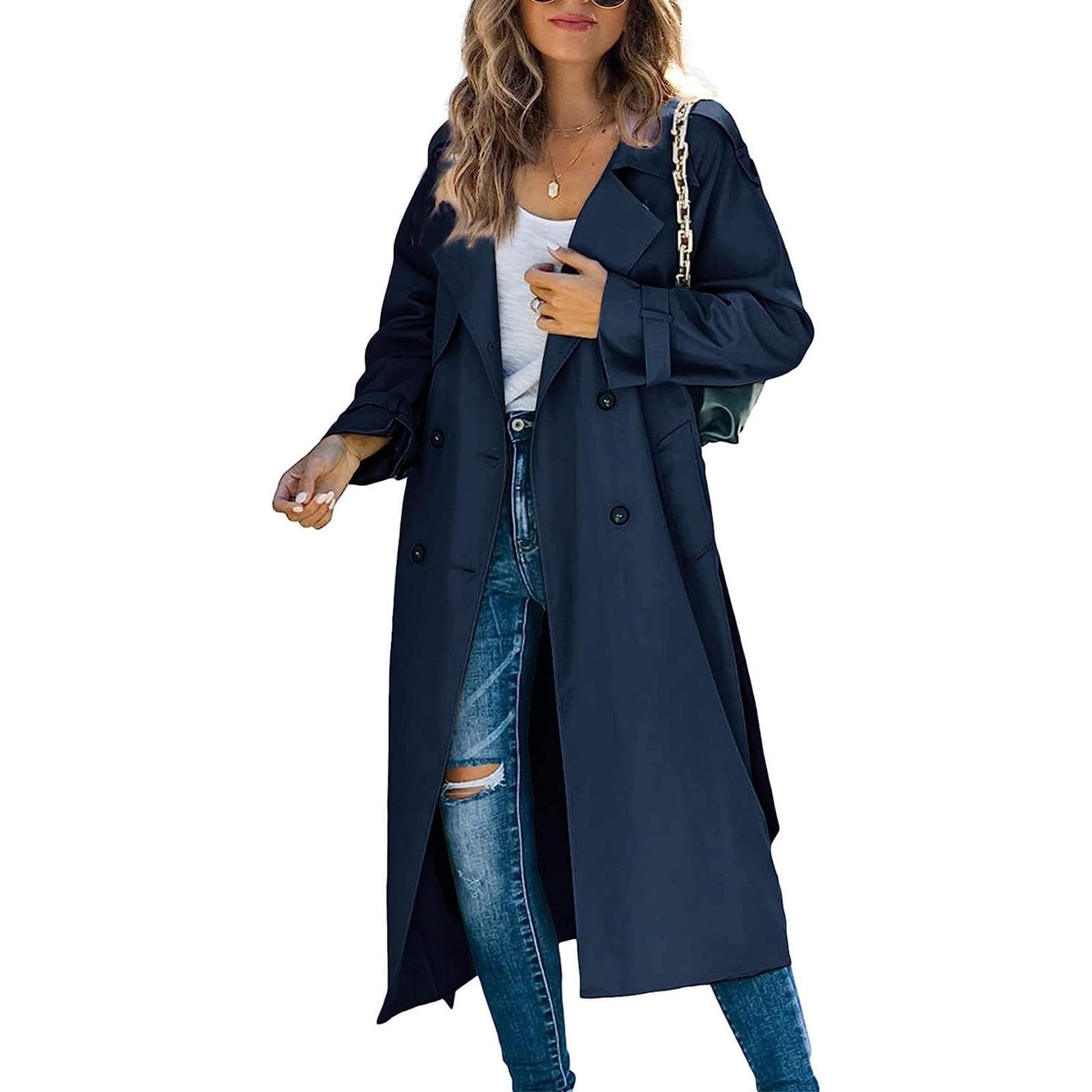 Gabardina larga con doble botonadura para mujer, de otoño 2023, abrigo ajustado solapa clásica, prendas vestir exteriores cinturón Bufanda Espiga chaqueta borrego mujer Abrigos Chulos