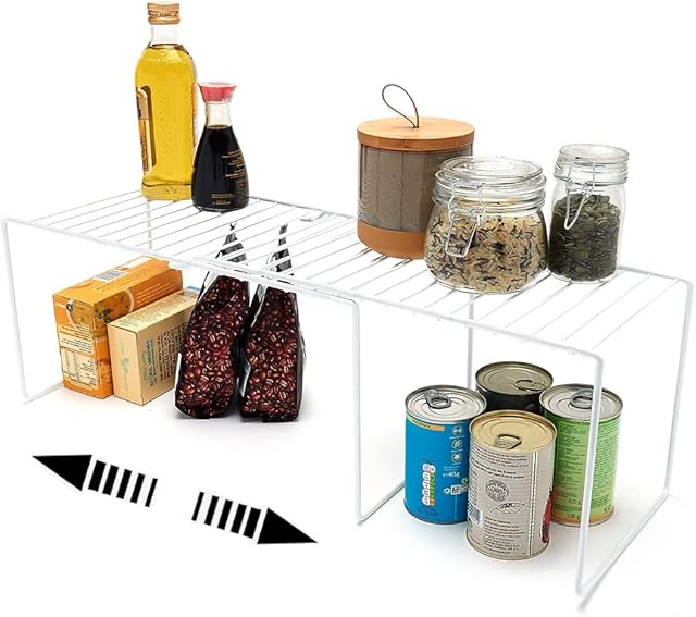 simplywire - Extra Large Extendable Kitchen Cupboard Organiser  Tall Storage Shelf  White