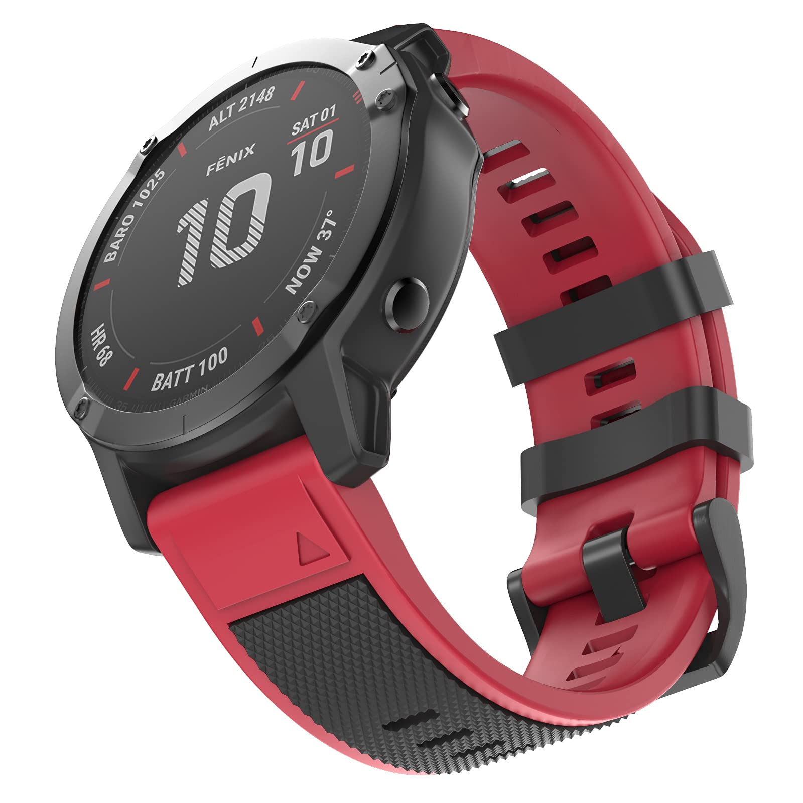 OVERSTEP Compatible with Garmin Fenix 5X, 26mm Width Soft Silicone Replacement Band for Fenix 5X, 5X Plus/ Fenix 6X, 6X Pro/ Fenix 7X/ Fenix 3, 3HR/ Tactix/ Descent MK1, Black/Red