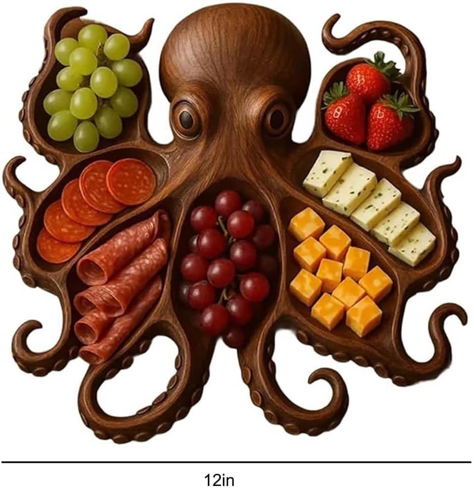 Plateau Charcuterie Poulpe En Bois – Planche Fromage Kraken Thème Océan, Service Nautique Élégant