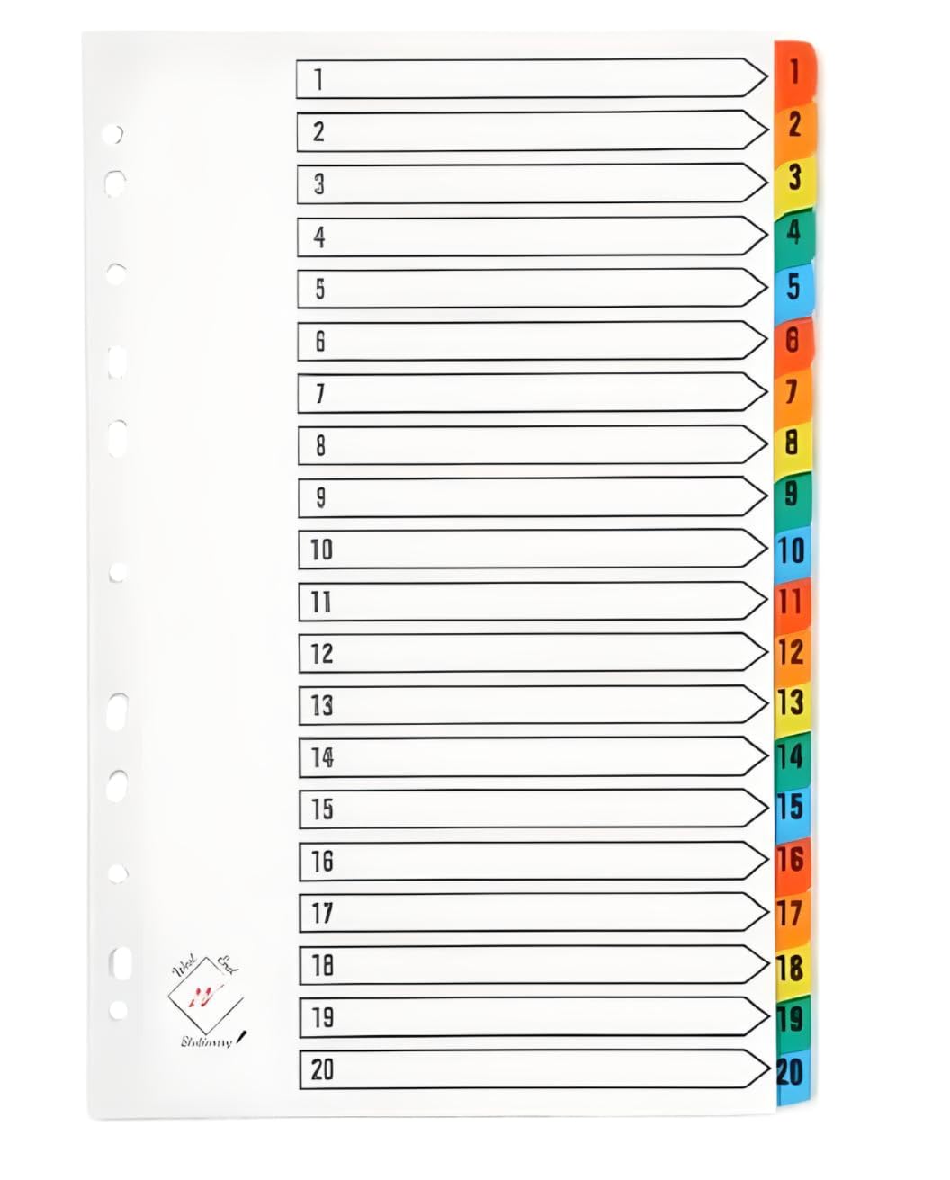 A4 1-20 Multi-Coloured Tabbed Dividers (Pack of 5)