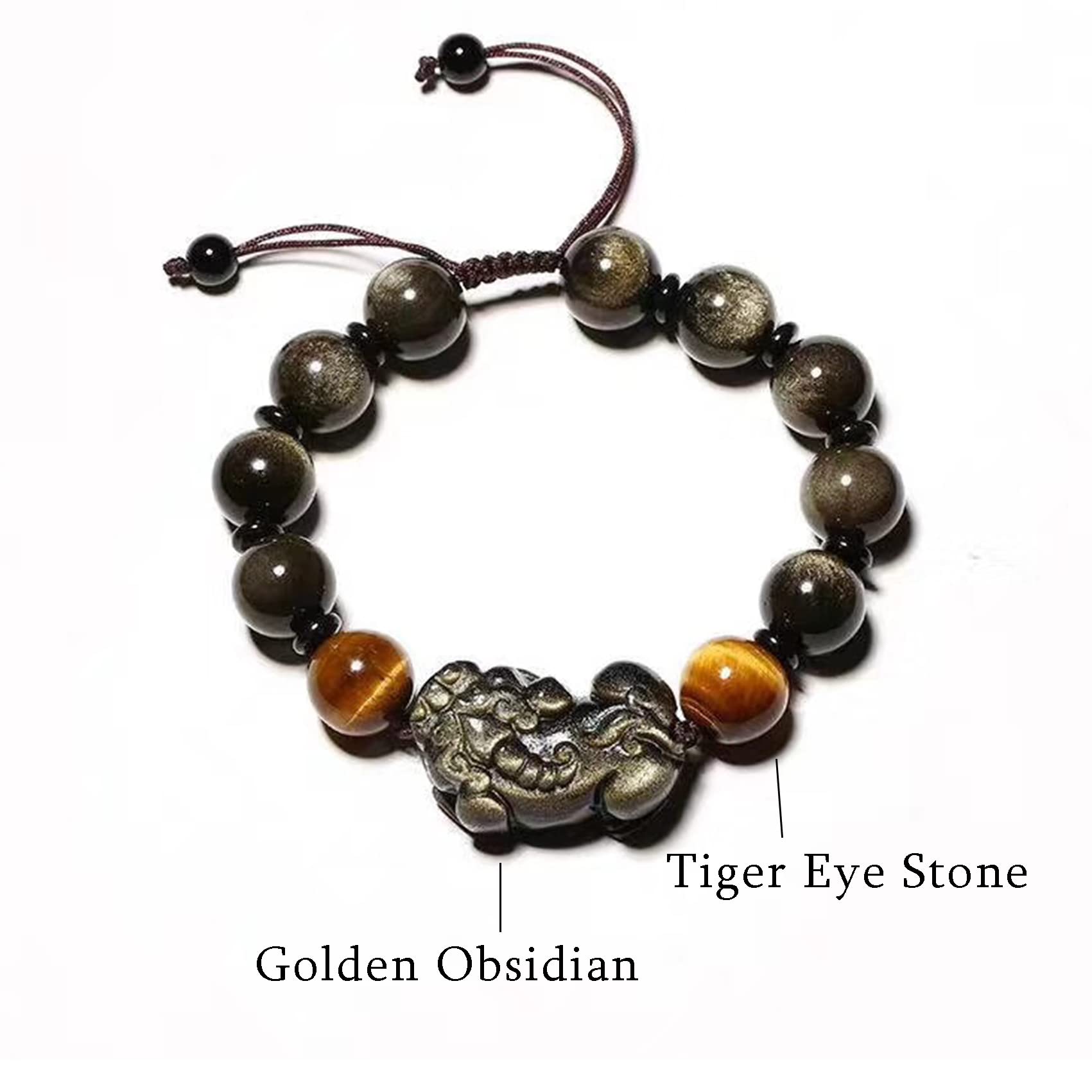 Braccialetto Feng Shui in ossidiana nera, braccialetto Pixiu Dragon, braccialetto regolabile per ricchezza, talismano, cristallo Reiki, chakra, quarzo, per donne e uomini
