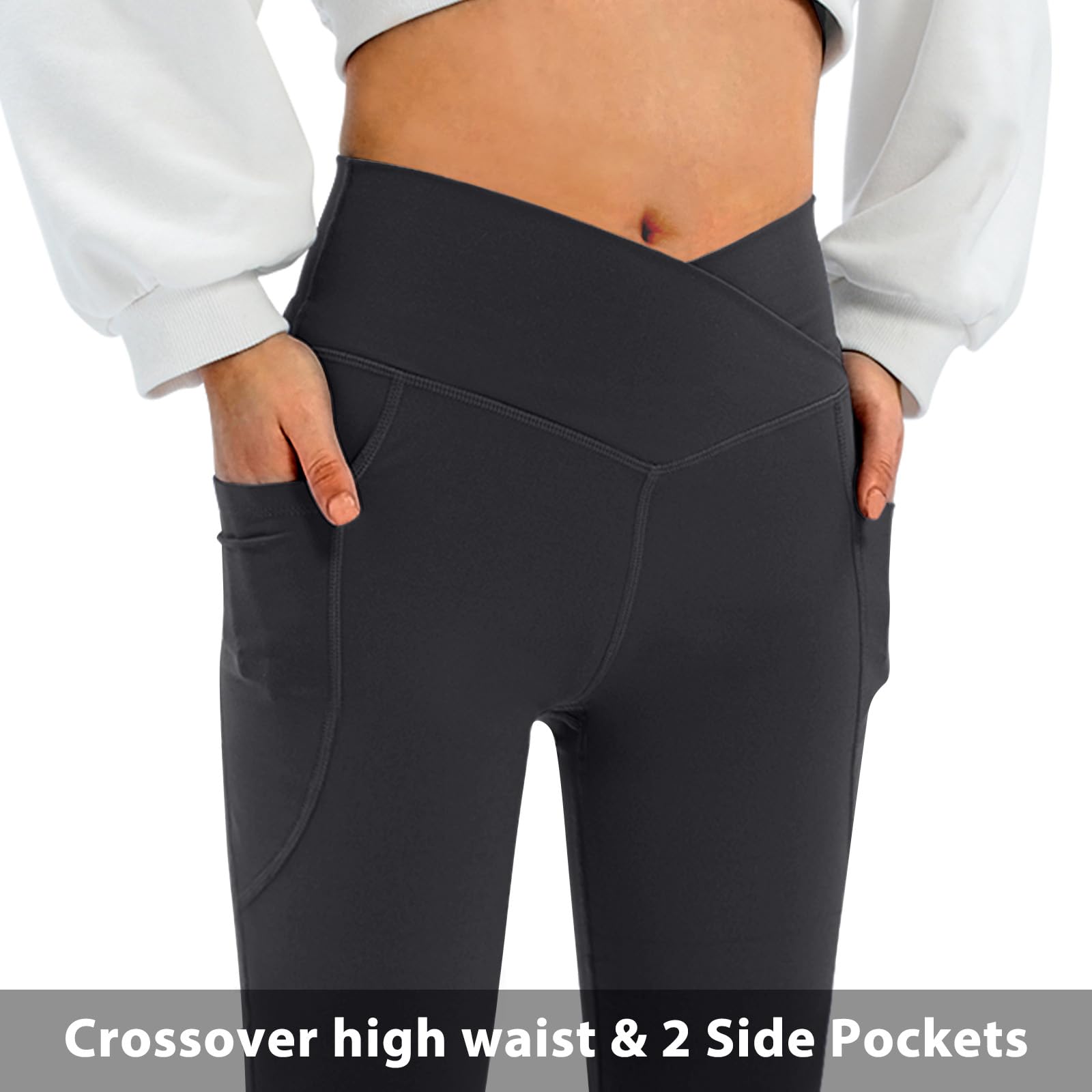 DLOODA Leggings acampanados para mujer con bolsillos, cintura alta, corte de bota, pantalones de yoga con control de abdomen, leggings acampanados