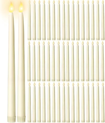 Miniatura 1 de Jaoruizer 48 velas LED cónicas parpadeantes, velas cónicas de plástico sin llama de 11 pulgadas, velas eléctricas parpadeantes a granel, velas