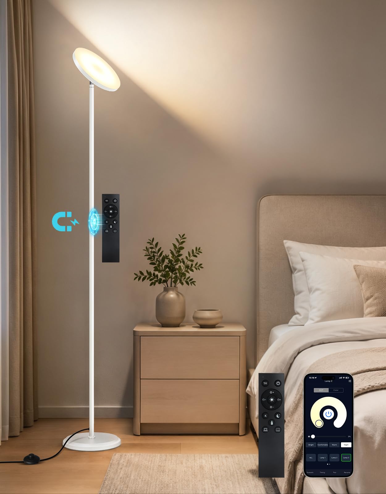 OUTON Upgrade LED Uplighter Floor Lamp, Torchiere Dimmable Standing Lamp