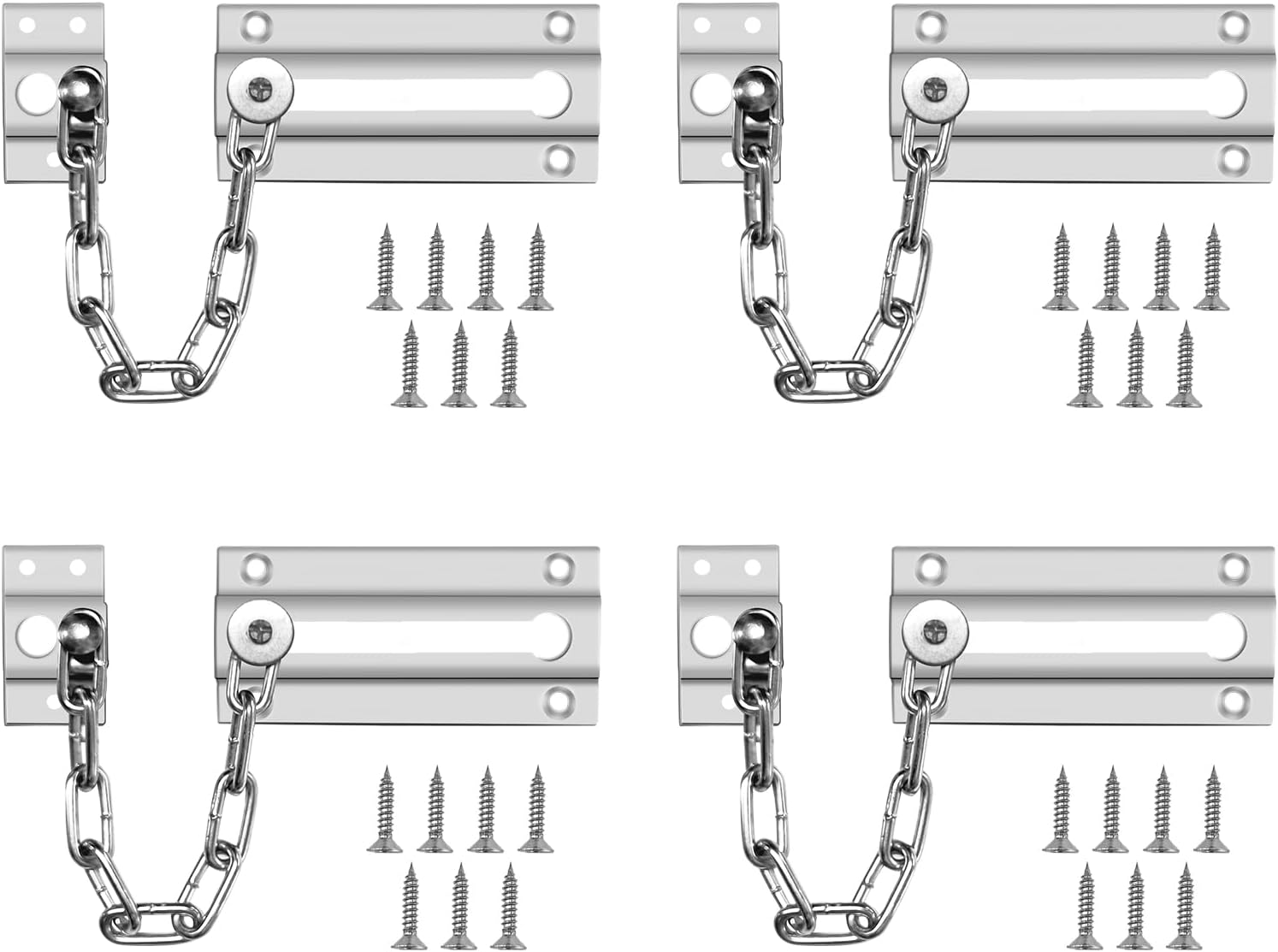 4 Pack Door Chain Lock, Silver Door Guard, Premium Chain Door Lock, 9 Links Chain Locks for Inside Door