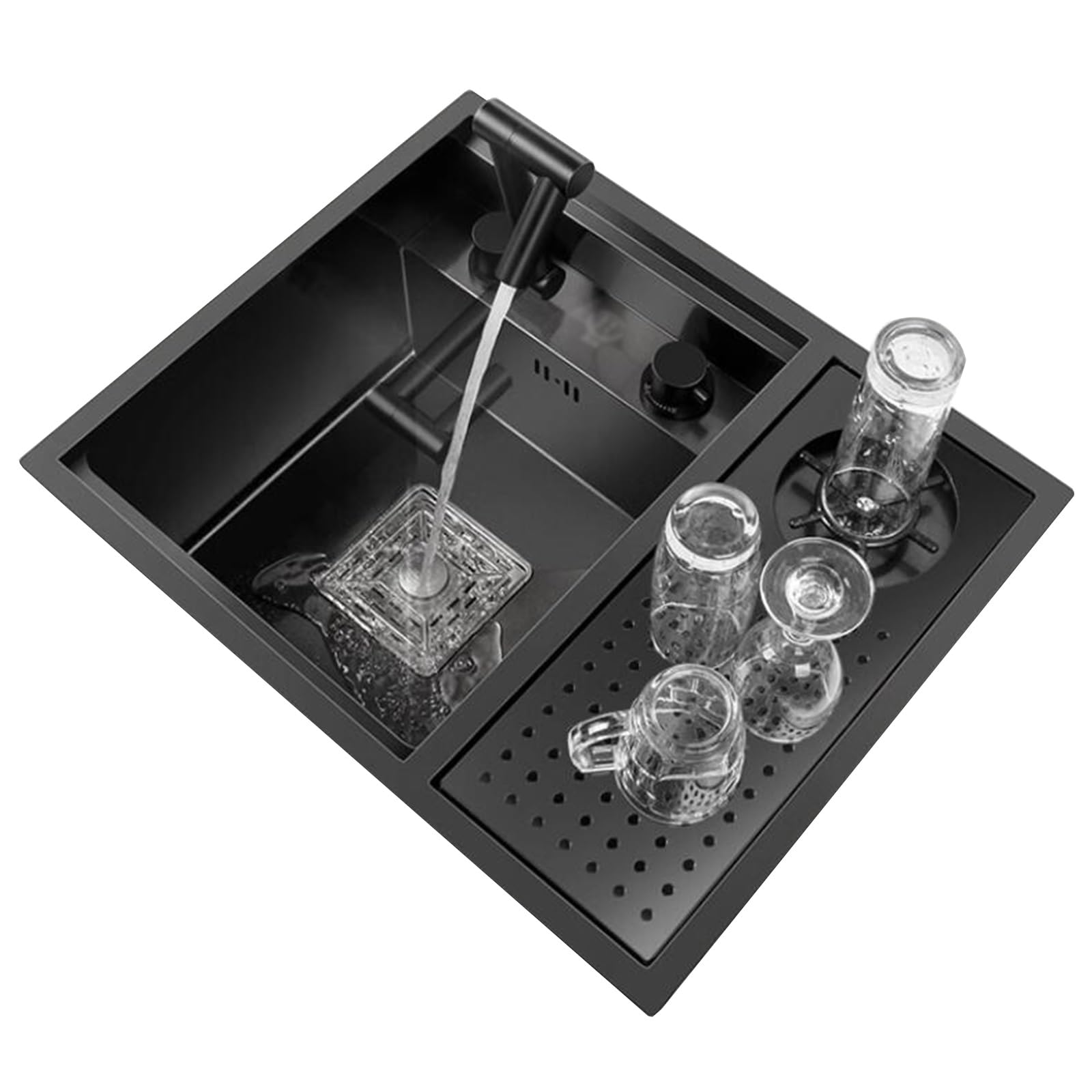 Fregadero Individual Oculto con Grifo Plegable y lavavasos para Restaurante, cafetería, Bar, encimera de Cocina, Lavado de Verduras, Piscina.