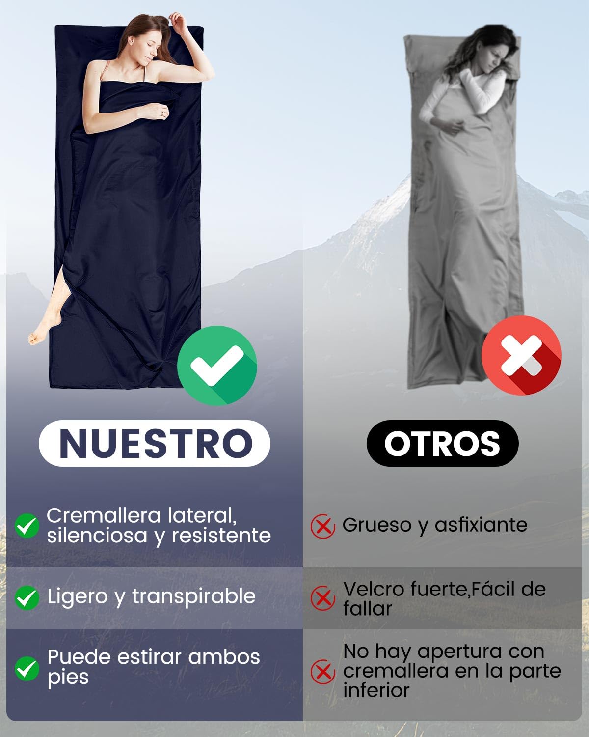 Saco de Dormir Ultraligero, Sábana Saco para Saco de Dormir Adulto Individual Suave y Sedoso Sábanas Saco