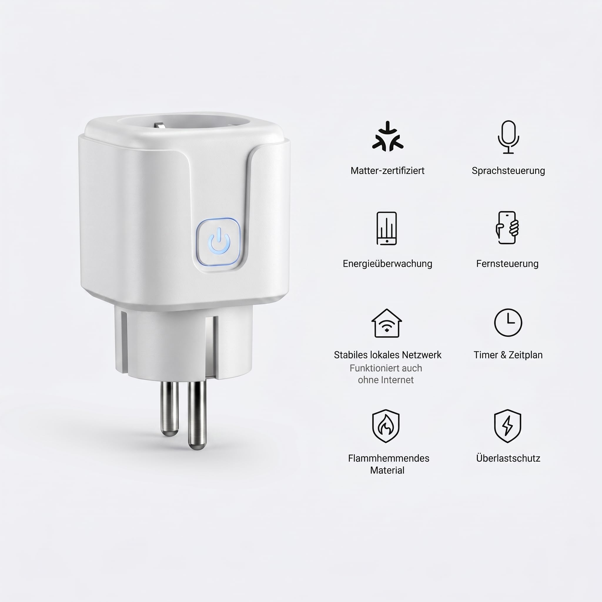 Matter Smart Steckdose 16A mit Strommessung, Kein Hub erforderlich