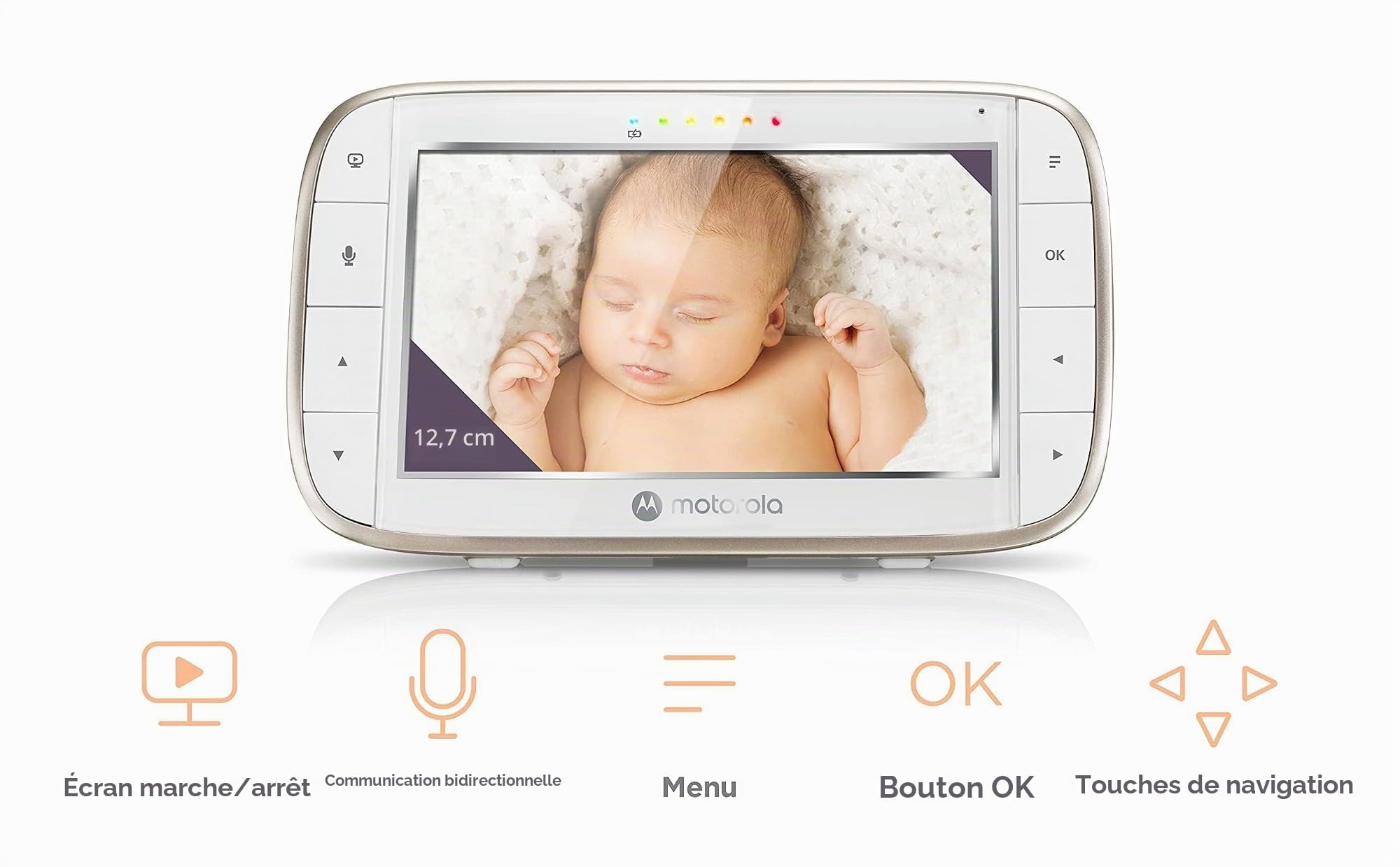 Motorola Nursery VM855 Moniteur bébé Wi-Fi connecté - avec application Motorola Nursery et unité parentale 5" - Vision nocturne, température et conversation bidirectionnelle, 1080p