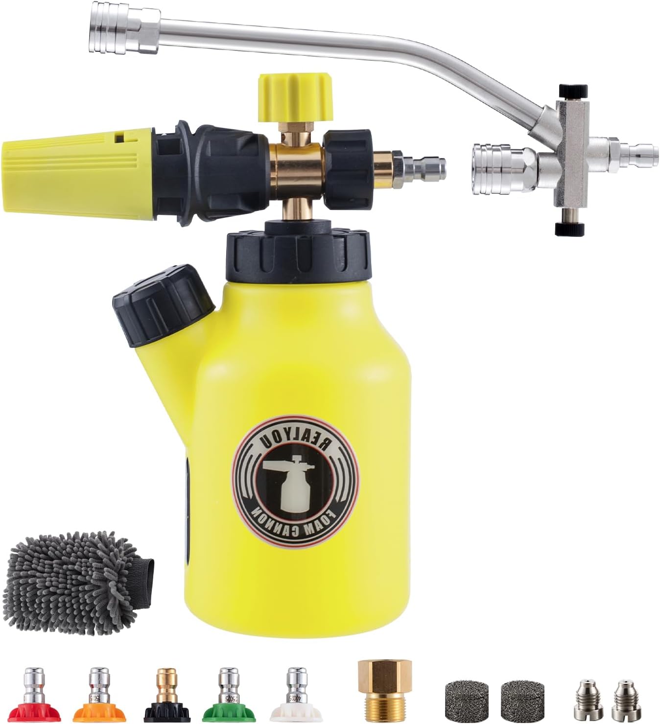 REALYOU Foam Cannon with Foam Cannon Dual-Connector, Pressure Washer Accessory for Car Washing and Cleaning, 5 Pressure Washer Sprayer Nozzles, 1/4" Quick Connect