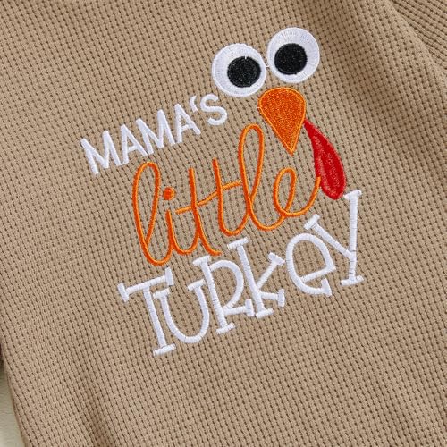 Newborn Baby Boy Girl Thanksgiving Outfit Turkey Romper Mama's Little Turkey Long Sleeve Bodysuit Infant Hat Outfits3