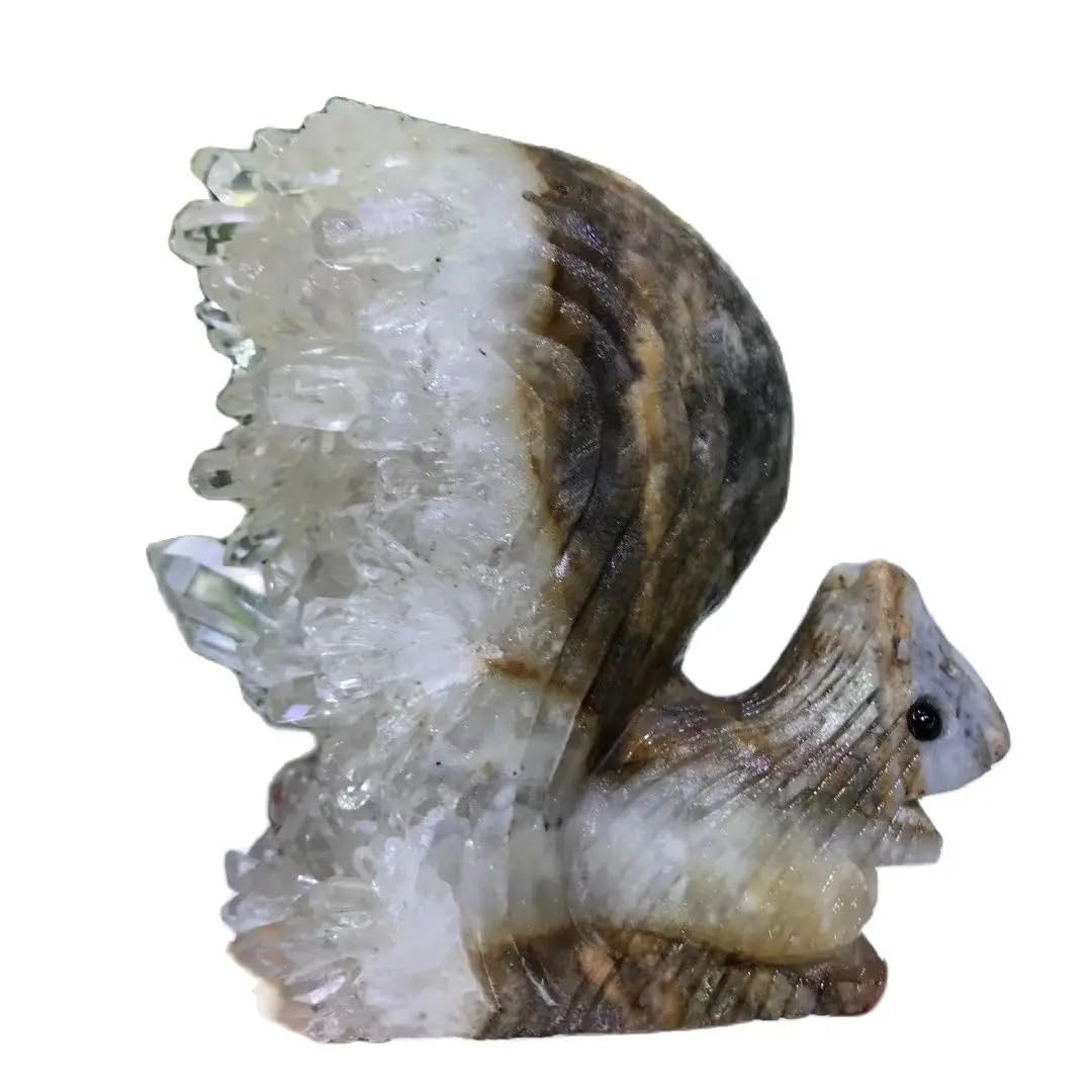 YLQUXEUV 1pcs 7-10cm Crystal Clear Quartz Citrine Crystal Cluster Squirrel Hand Carved Statue