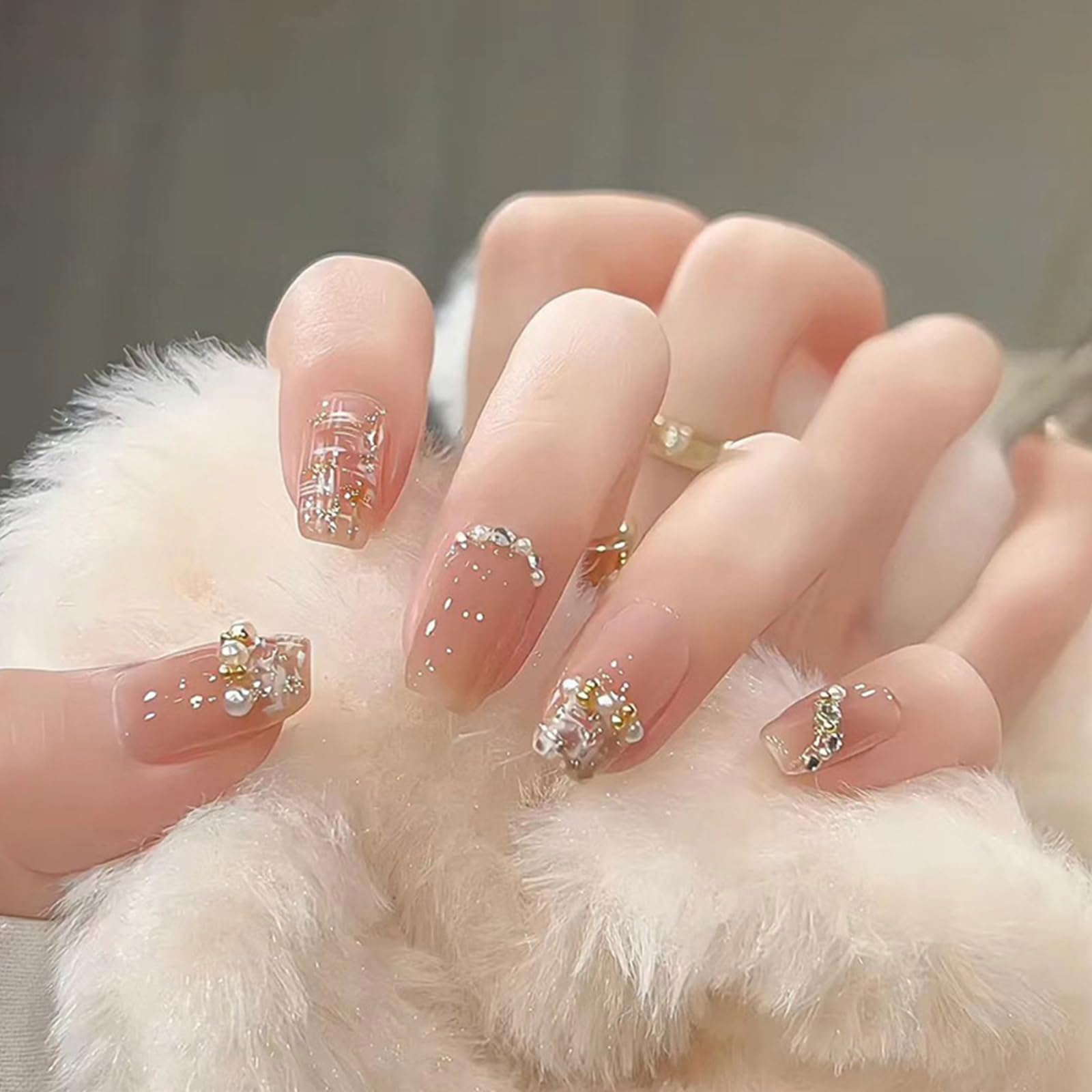 Amazon | FINGOOO ネイルチップ ロング 24枚入り 両面テープ付き 付け