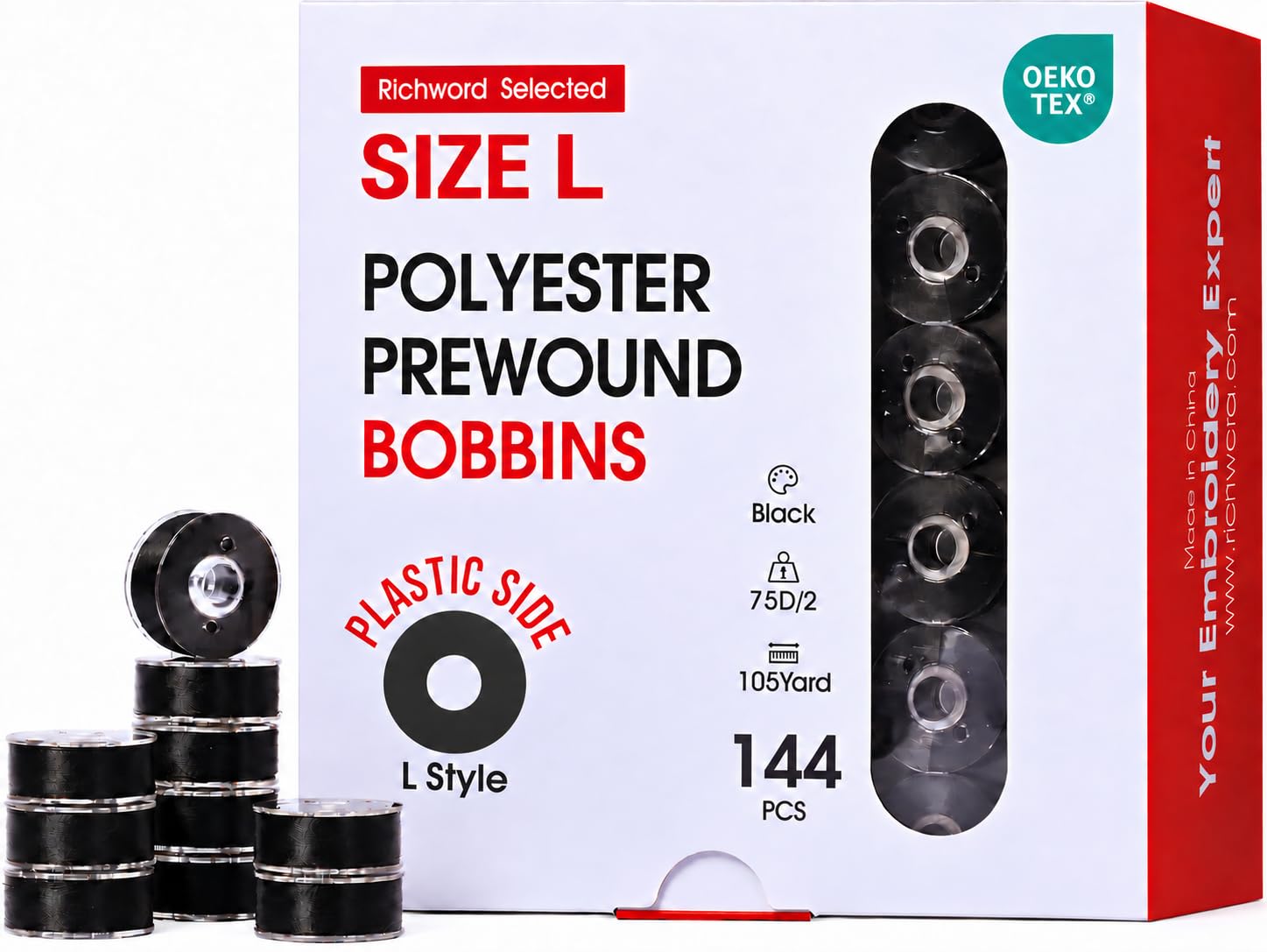 Poolin Size L (SA155) 75D/2 (60WT) Black Plastic Prewound Bobbins