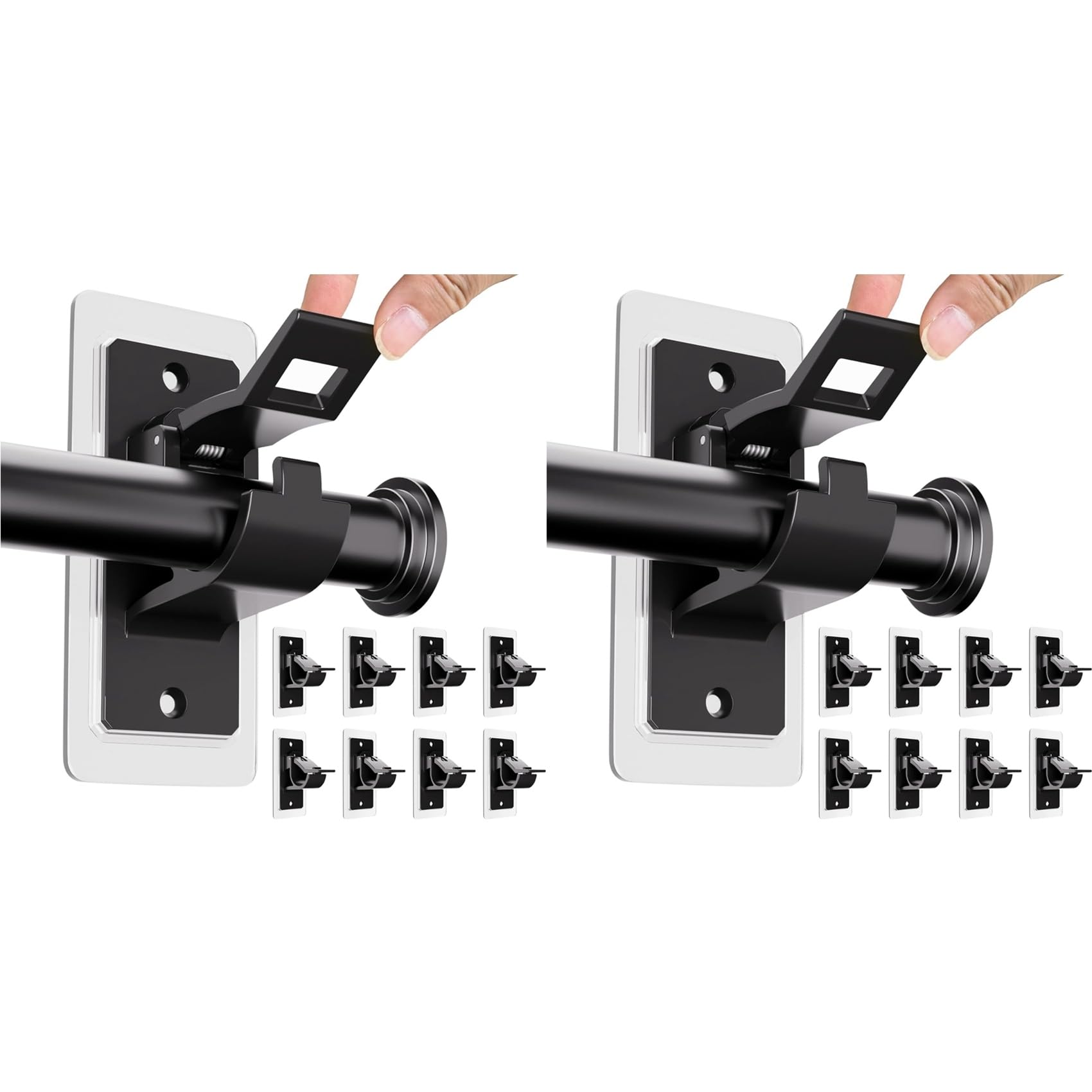 Hndhbfgrt 16Pcs No Drill Curtain Rod Brackets, Curtain Hangers, Nail Free Adjustable Curtain Rod Holder for Bedroom Bathroom B