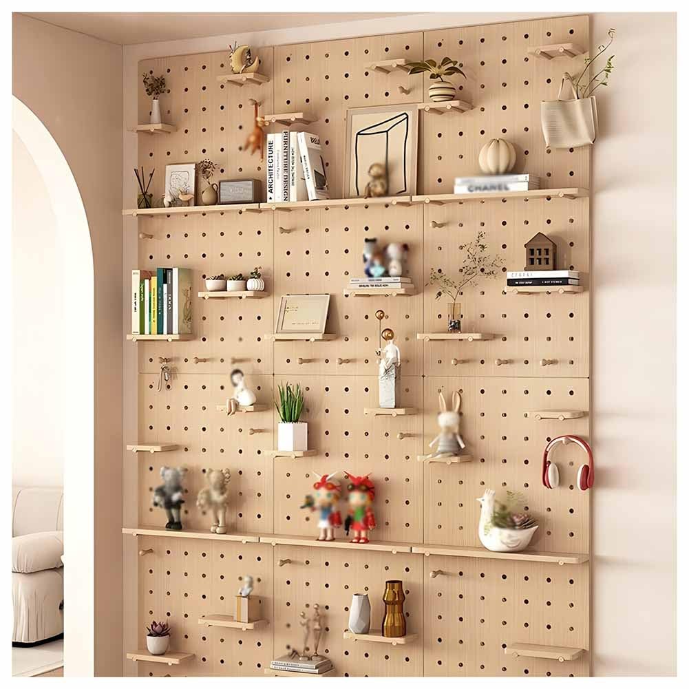Generisch Stecktafelplatten, Stecktafel-Wand-Organizer-Kombinationsset, 12 mm Dicke Stecktafel aus Holz, wandmontierte Stecktafel-Anzeigetafeln für Zuhause, Spielzimmer, Garage (Beige, 60 x 80 cm)