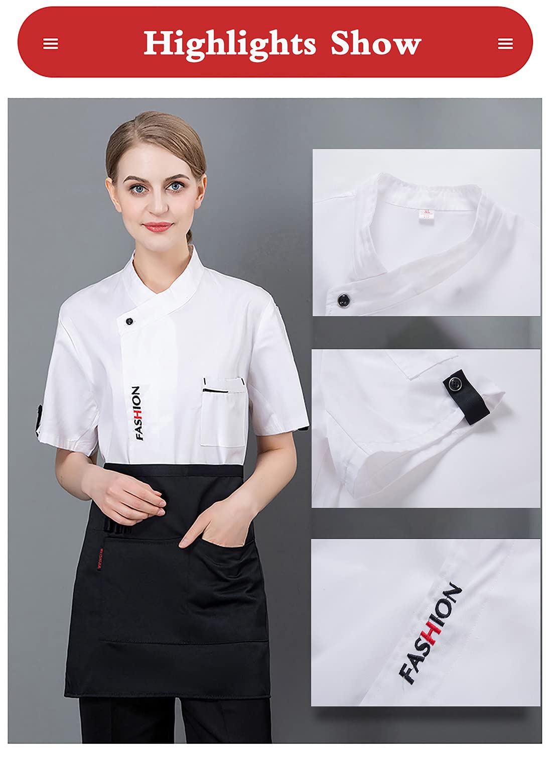 Giacche da Cuoco Giacche da Cuoco per Uomo Donna Cappotto a Maniche Corte, Cucina Giacca da Cuoco Estiva Traspirante Ristorante Cucina Uniforme da Cuoco per Ristorante Occidentale Cucina dell'Hotel