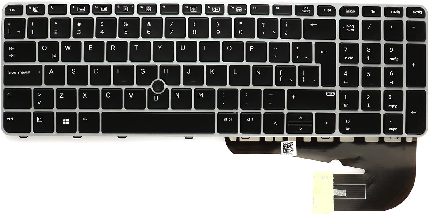 Backlit Keyboard with Pointing Stick,Latin Spanish teclado Replacement for HP EliteBook 755 G3 850 G3 850 G4 ZBook 15u Gen3 Gen4 with Pointing Stick,Silver Keyboard Trim