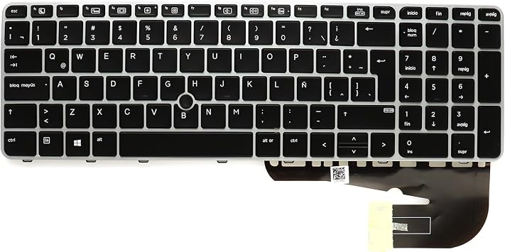 Backlit Keyboard with Pointing Stick,Latin Spanish teclado Replacement for HP EliteBook 755 G3 850 G3 850 G4 ZBook 15u Gen3 Gen4 with Pointing Stick,Silver Keyboard Trim