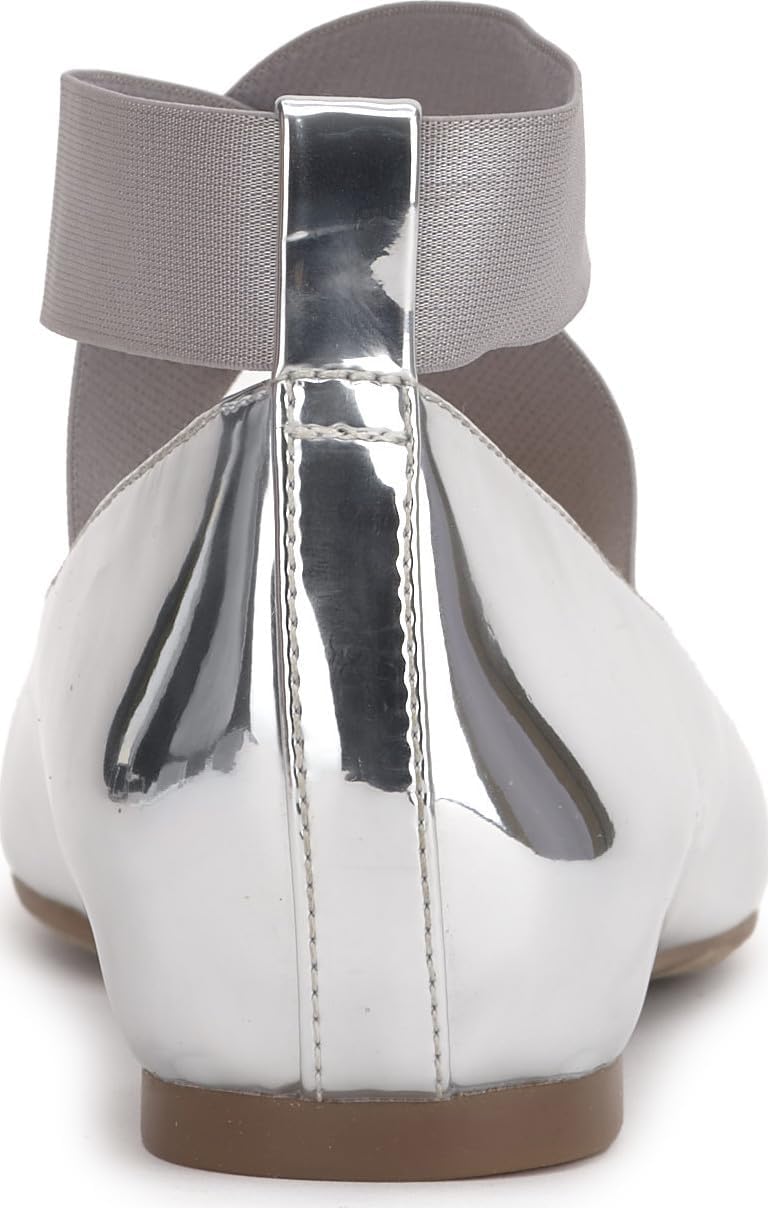 Jessica Simpson Women’s Mandayss Criss-Cross Ankle Ballet Flats with Straps, Silver, 8 - Image 3