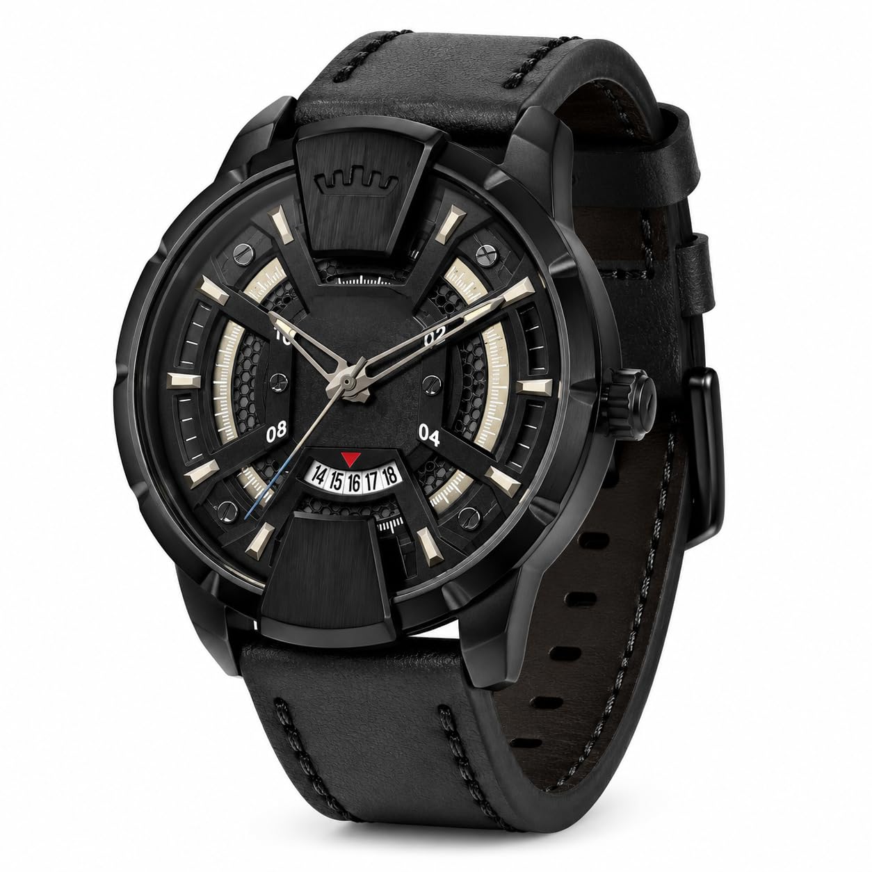 Watches for Men Analog Watch Black Leather Strap Wrist Watch with Skeleton Dial, Mechanical Inspired Design, Luxury Watches for Men, Sports Watch, Branded Mens Leather Watch, Chronograph Style-image-0