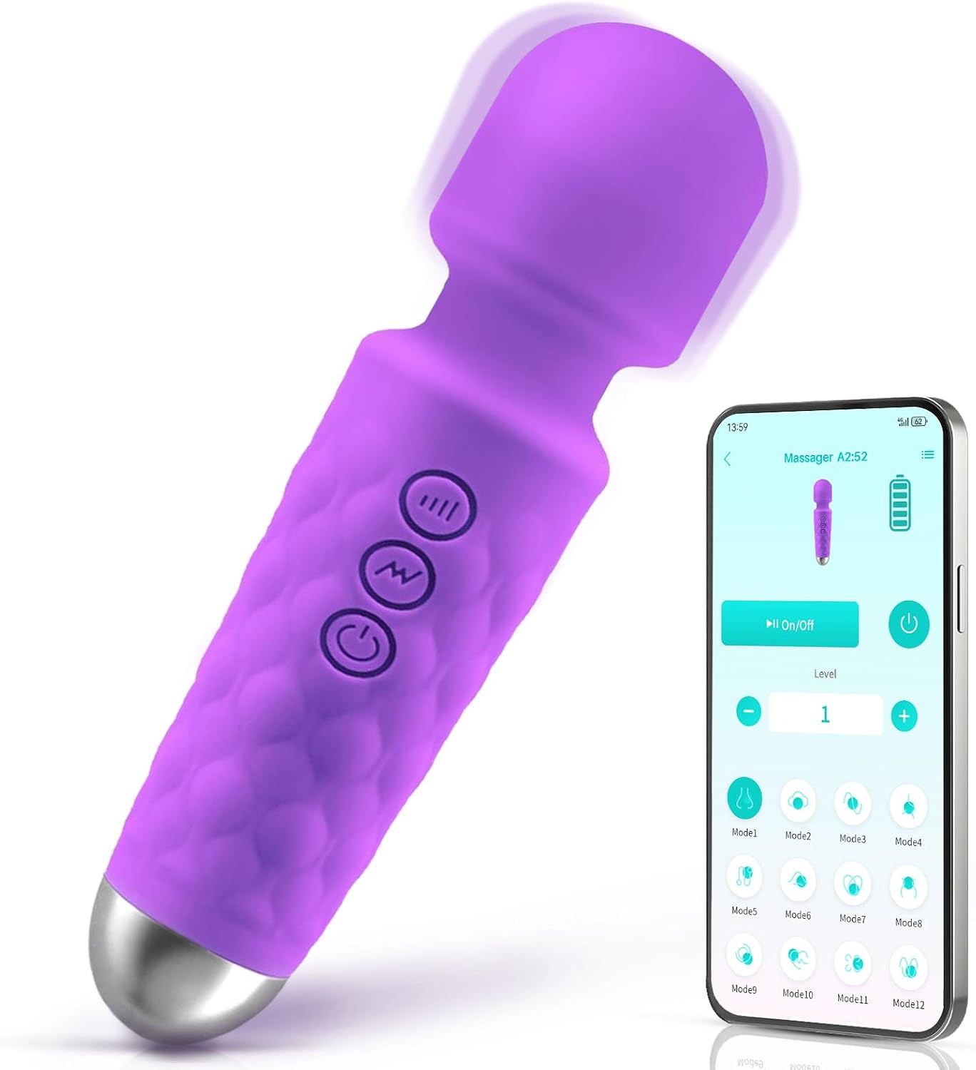 Upgraded APP and Buttons 2 Ways to Control Small Handheld Massager | AImassa wand Upgraded Handheld Relaxation Massager to Relief Whole Body Muscle Tension, 20-Modes & 8-speeds, Deep Purple