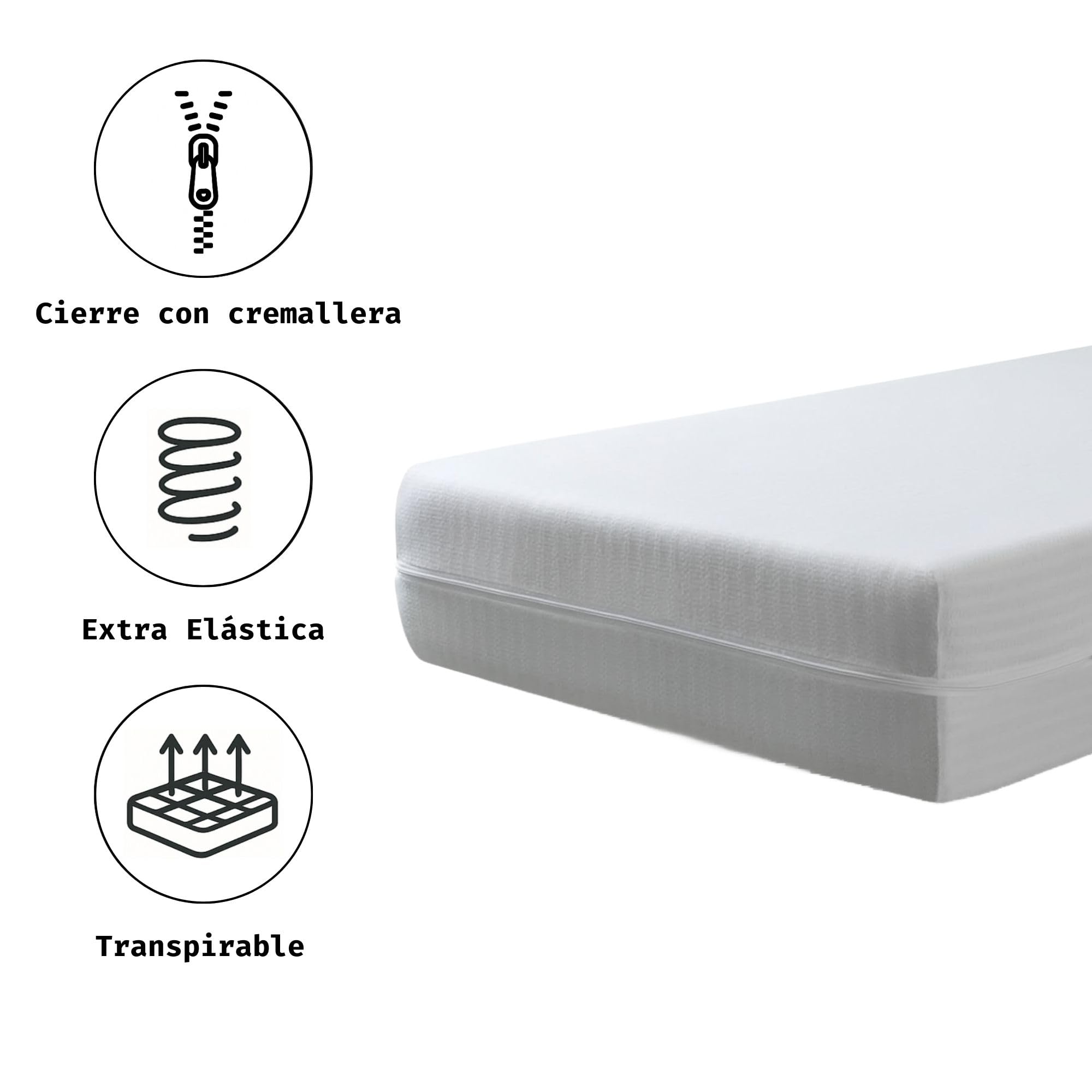 Tural – Funda de colchón elástica y Transpirable 160x190/200 cm | Protector de colchón con Cremallera | Cubre colchón Resistente y silencioso | Certificado Oeko-Tex