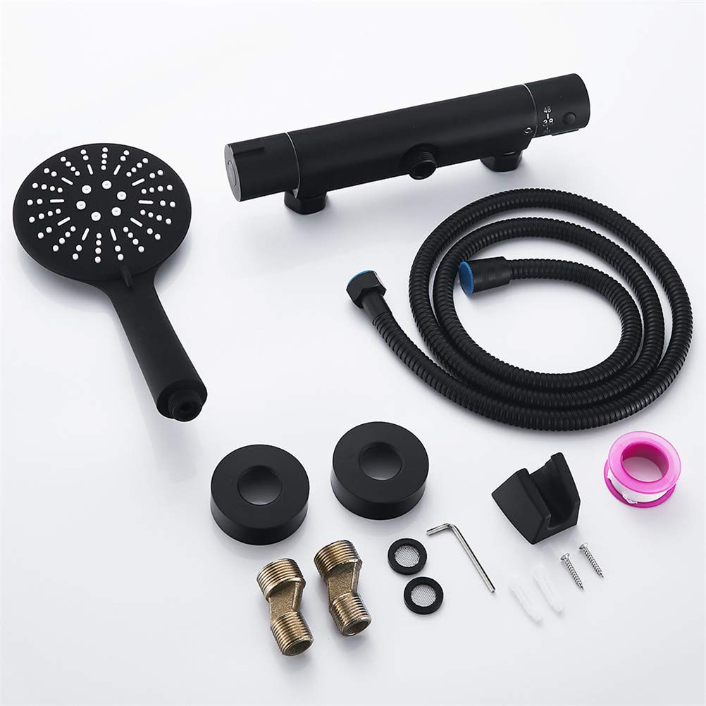 Set di rubinetti per doccia da bagno Sistema doccia termostatico nero moderno in rame con soffione a mano Miscelatore per vasca Rubinetto antiscottatura
