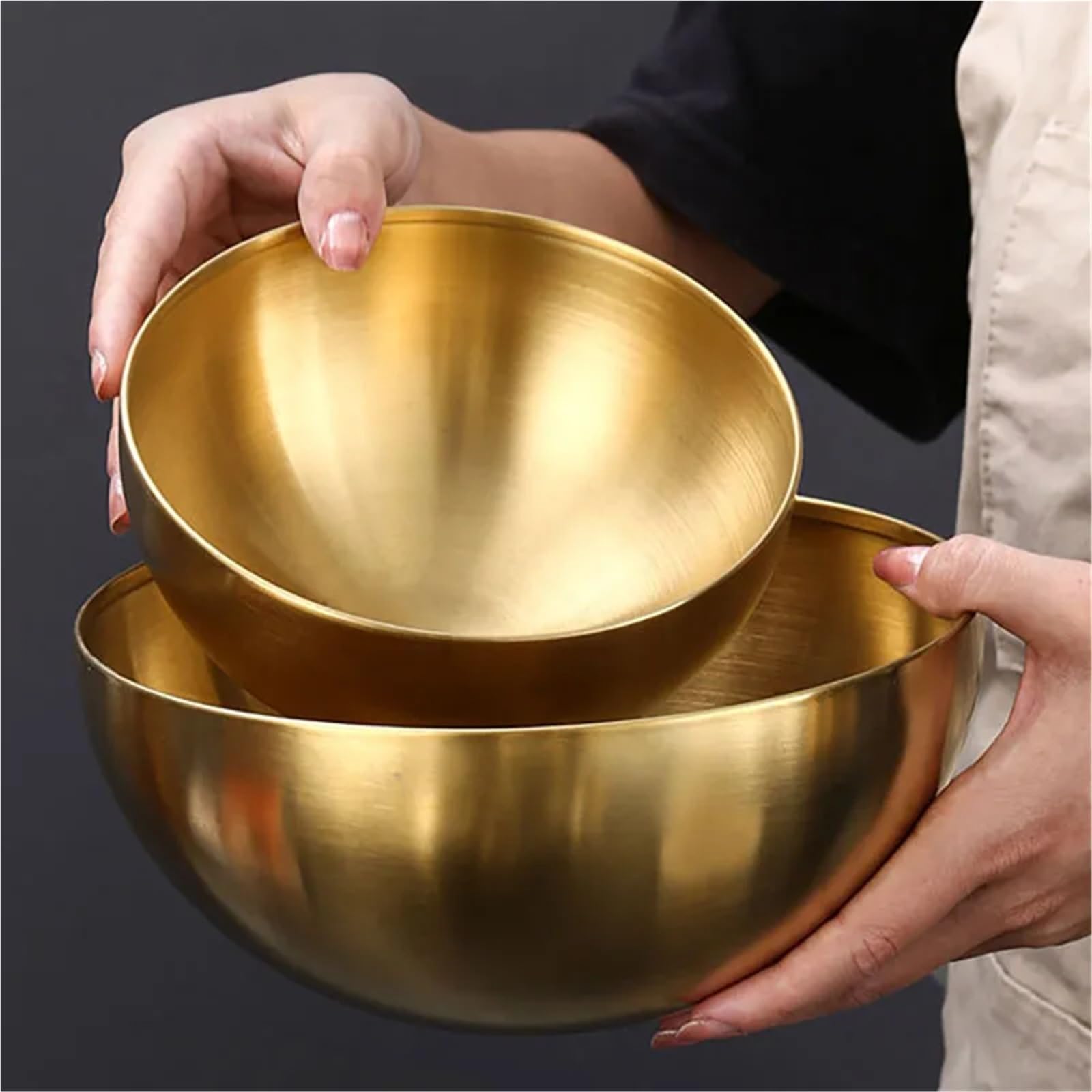 Cuenco de acero inoxidable Ensaladera De Acero Inoxidable 15 Cm, 20, 24 Y 28, Cuenco Multifuncional For Fideos, Redondo Dorado Plateado(Gold 28cm)