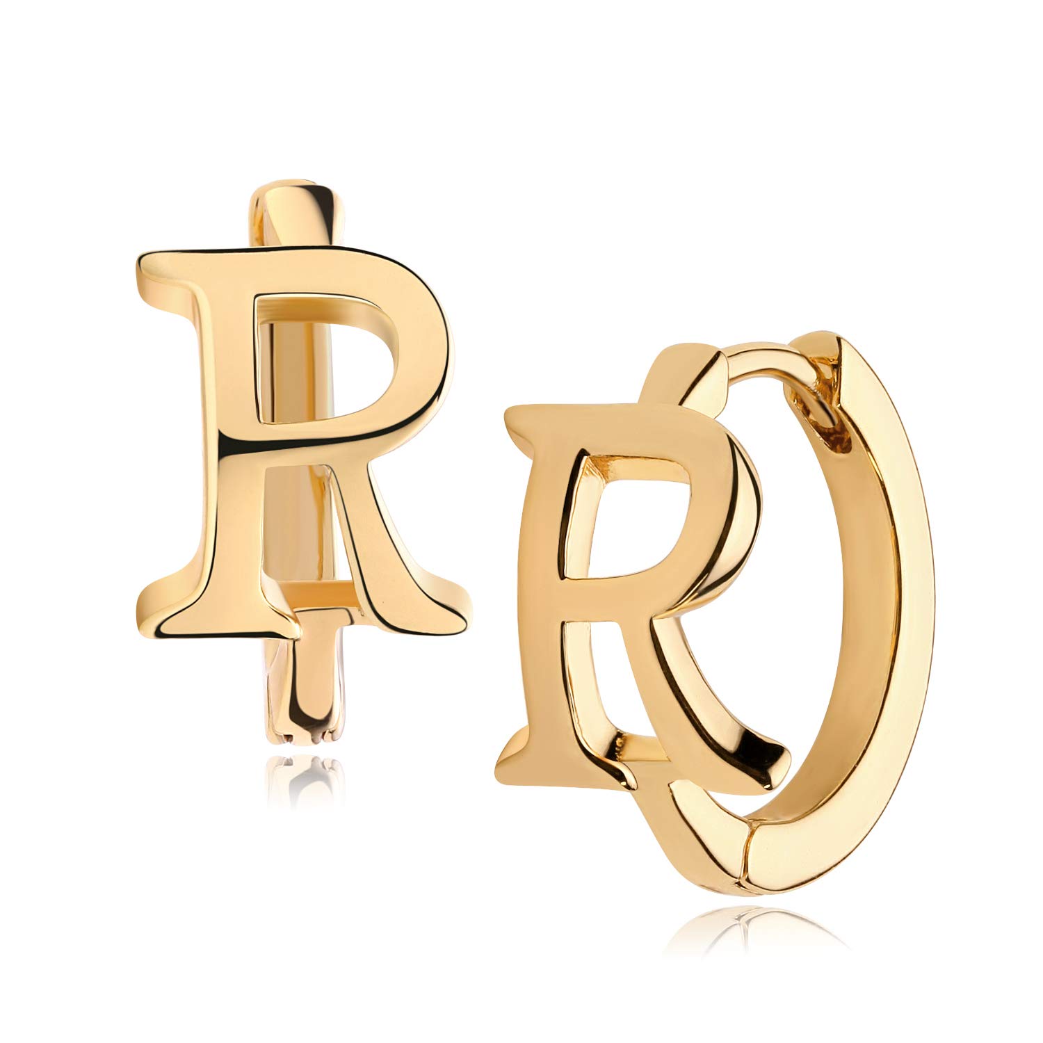 Valloey RoverWomen Gold Initial Earrings Huggie Hoop Letter A-Z Sleeper Dangle Drop Diamond Cubic Zirconia 14K Gold Plated Simple Personalized Dainty Alphabet Jewelry Gift