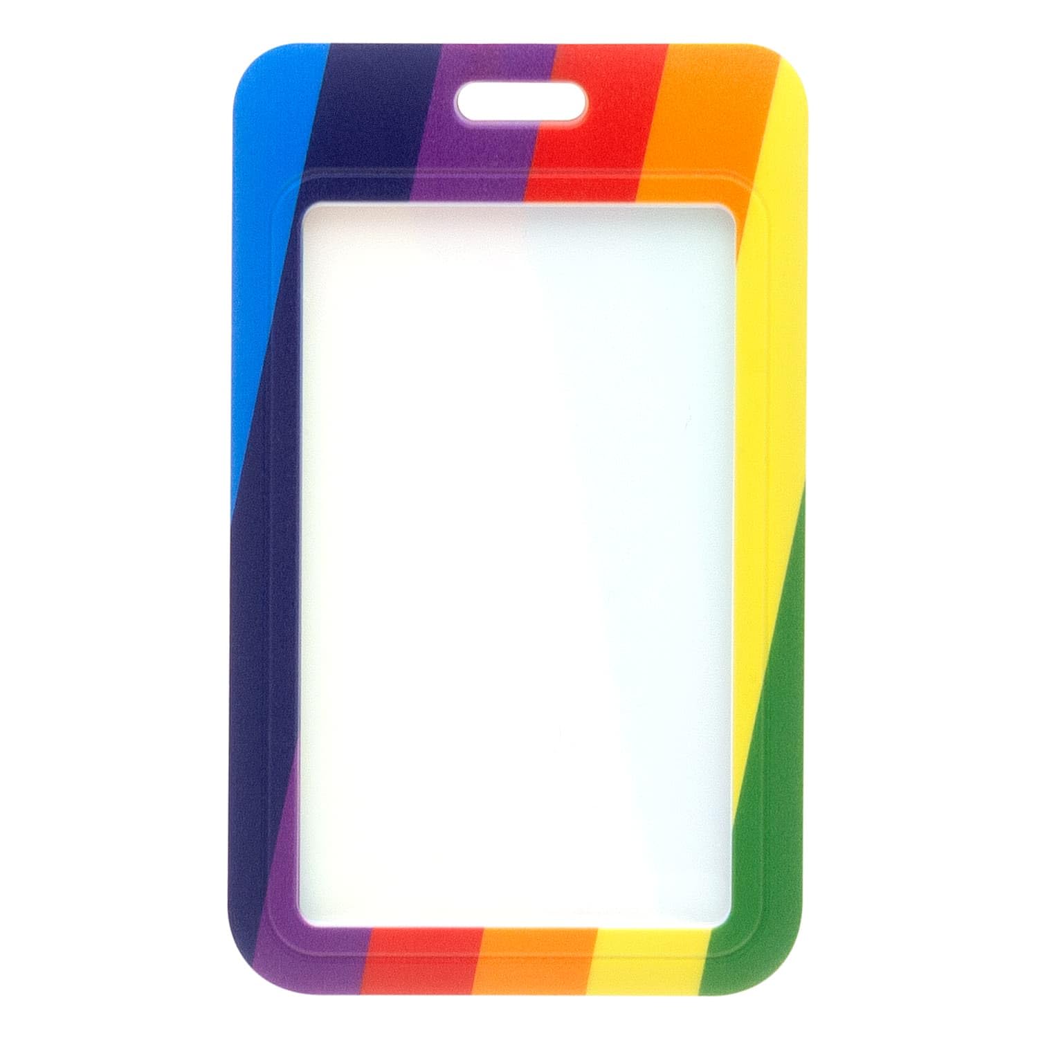 Rainbow Vertical Plastic Badge Holders by LanyardsTomorrow Colourful Easy Slide in Design ID Card Identity Rigid Pass Protector - Holds a Portrait 86mm 54mm cr80 Credit Card Sized (Pack of 10)