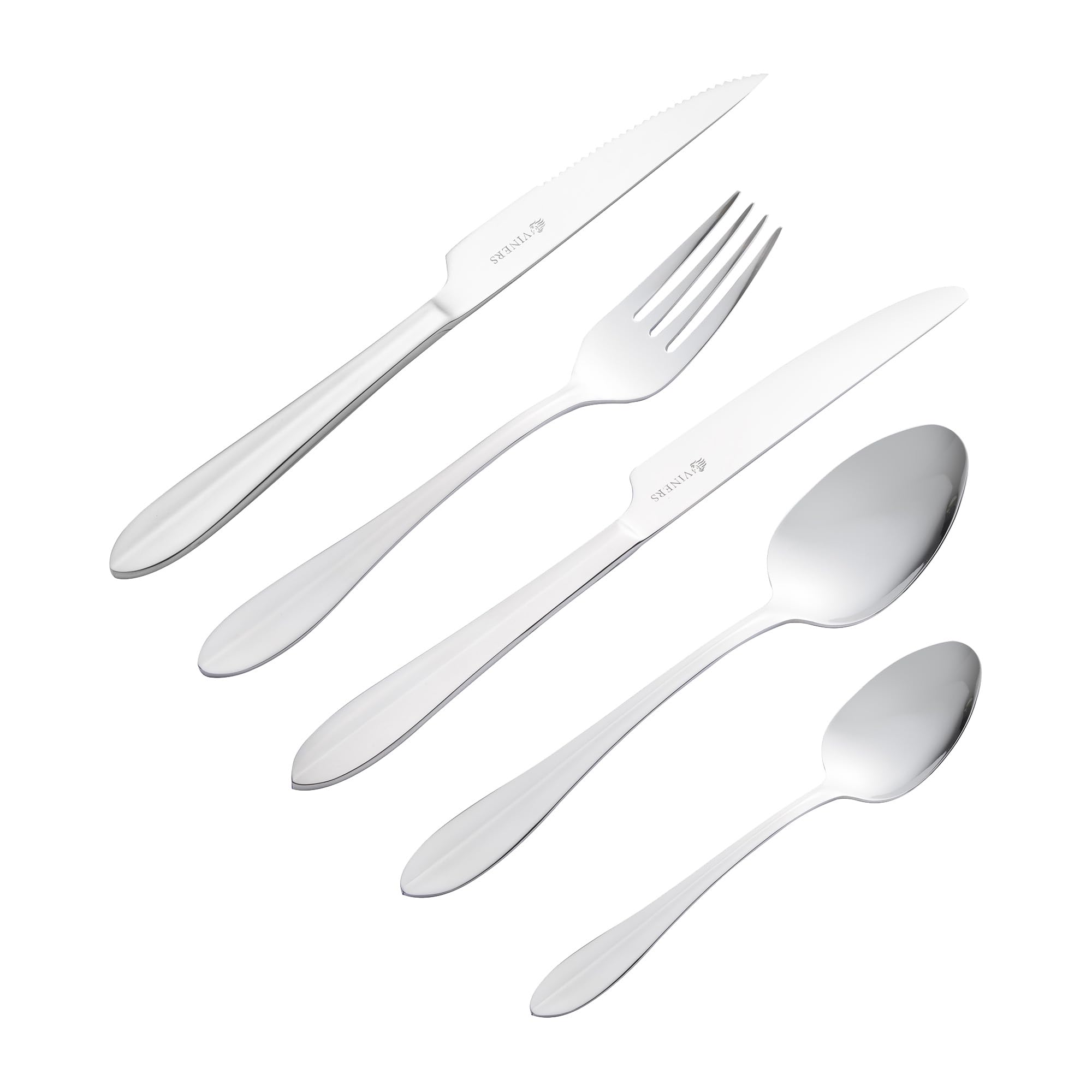 Viners Breeze Cutlery Set | 18/0 Stainless Steel | Set of 16 Pieces + 4 Steak Knives | Silver Mirror Finish | Dishwasher Safe