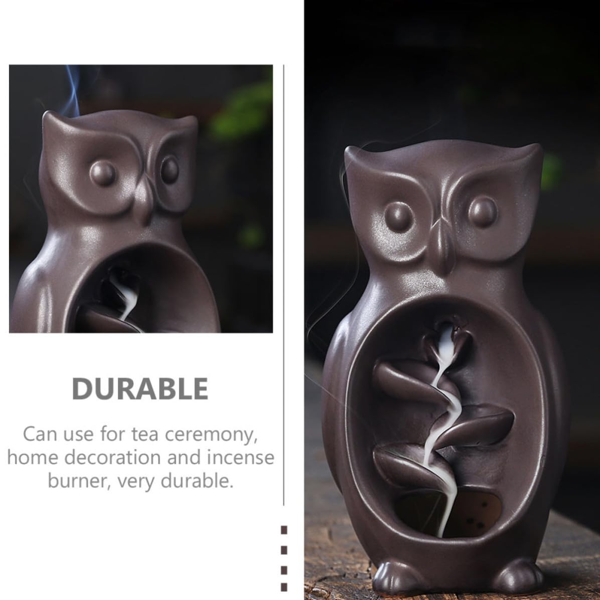Mikikit Bruciatore di Profumi in Materiale Ceramico Nero a Forma di Gufo per Purificare L'aria e Migliorare il Sonno, per Studio e Sala Yoga, Decorazione Raffinata
