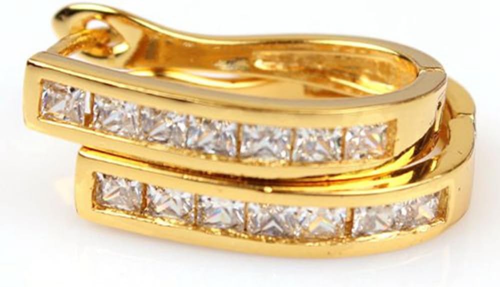 Happy2girls 24k 24ct Yellow Gold Plated Womens Hoop Earrings U-shaped Crystal Earrings
