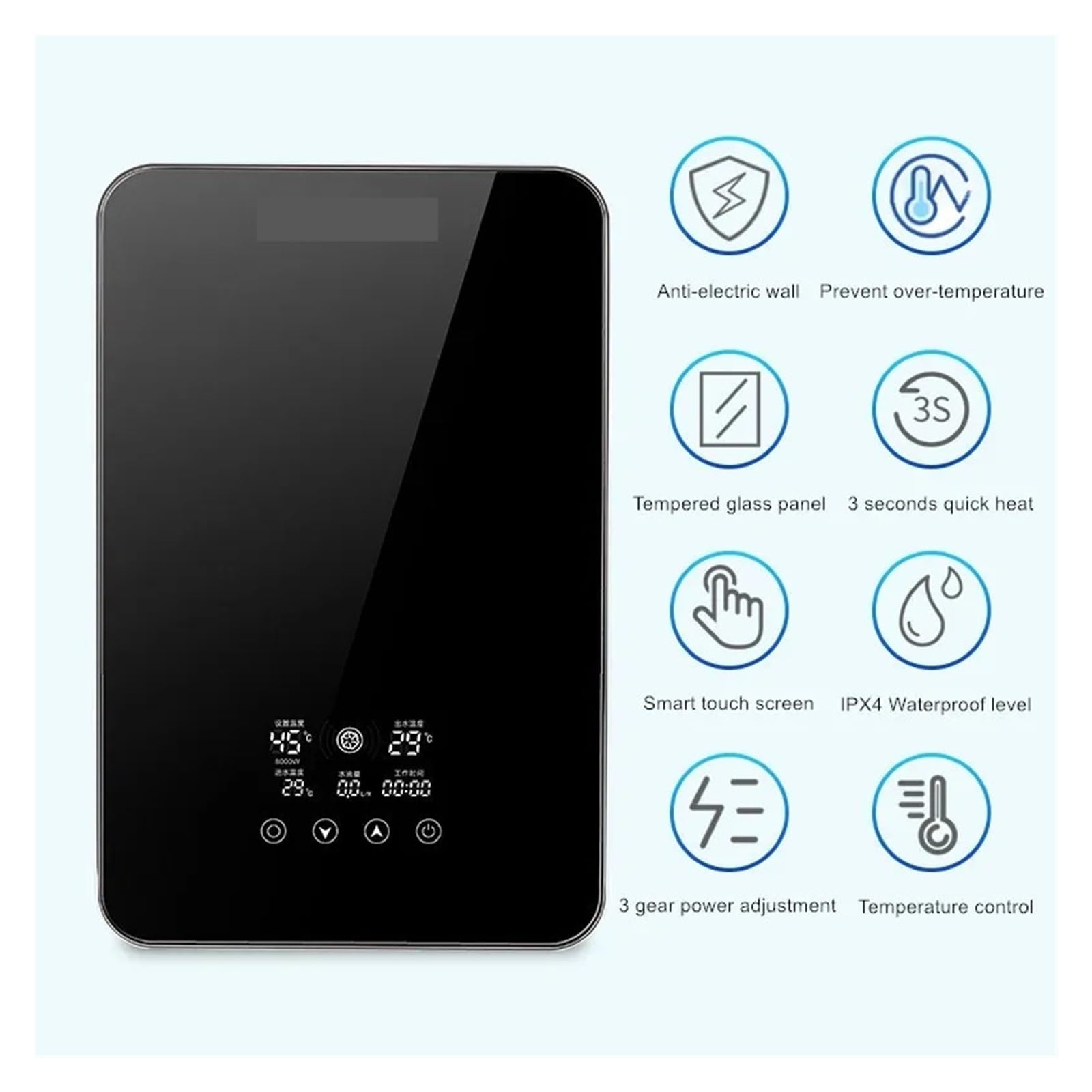 Scaldabagno Elettrico Istantaneo, Scaldabagno Elettrico Riscaldamento Rapido Istantaneo Bagno Domestico Doccia Piccola Macchina Da Bagno Scaldabagno Da Cucina per RV Cucina Bagno(Black-Chinese Panel)
