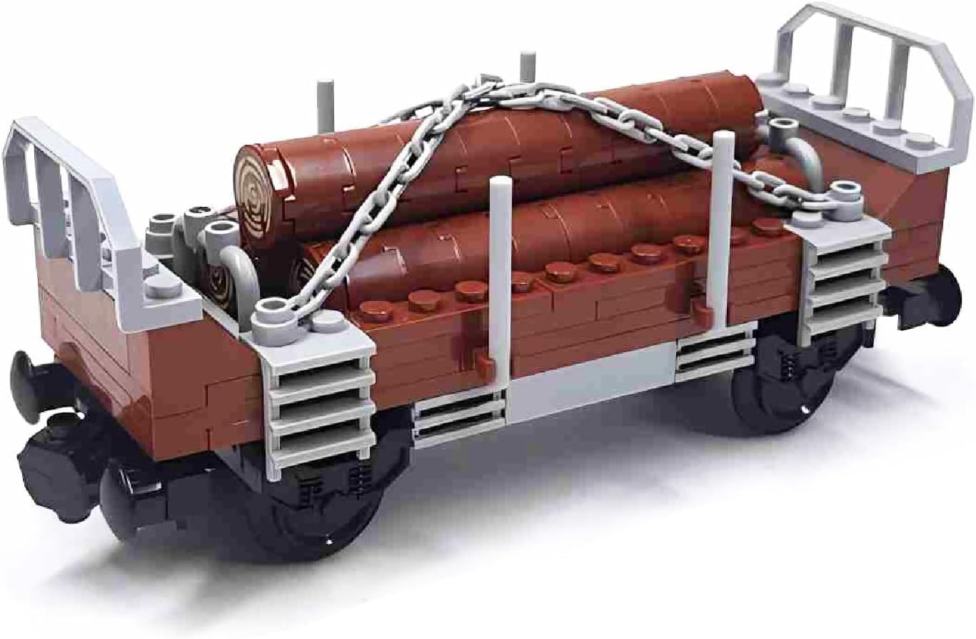 City Freight Train Car Carriage Building Blocks Set, Cargo Train Carts Building Kit, Heavy Timber Railroad Carriage Car Modular Building Blocks, DIY Toys Gift for Adult Teen