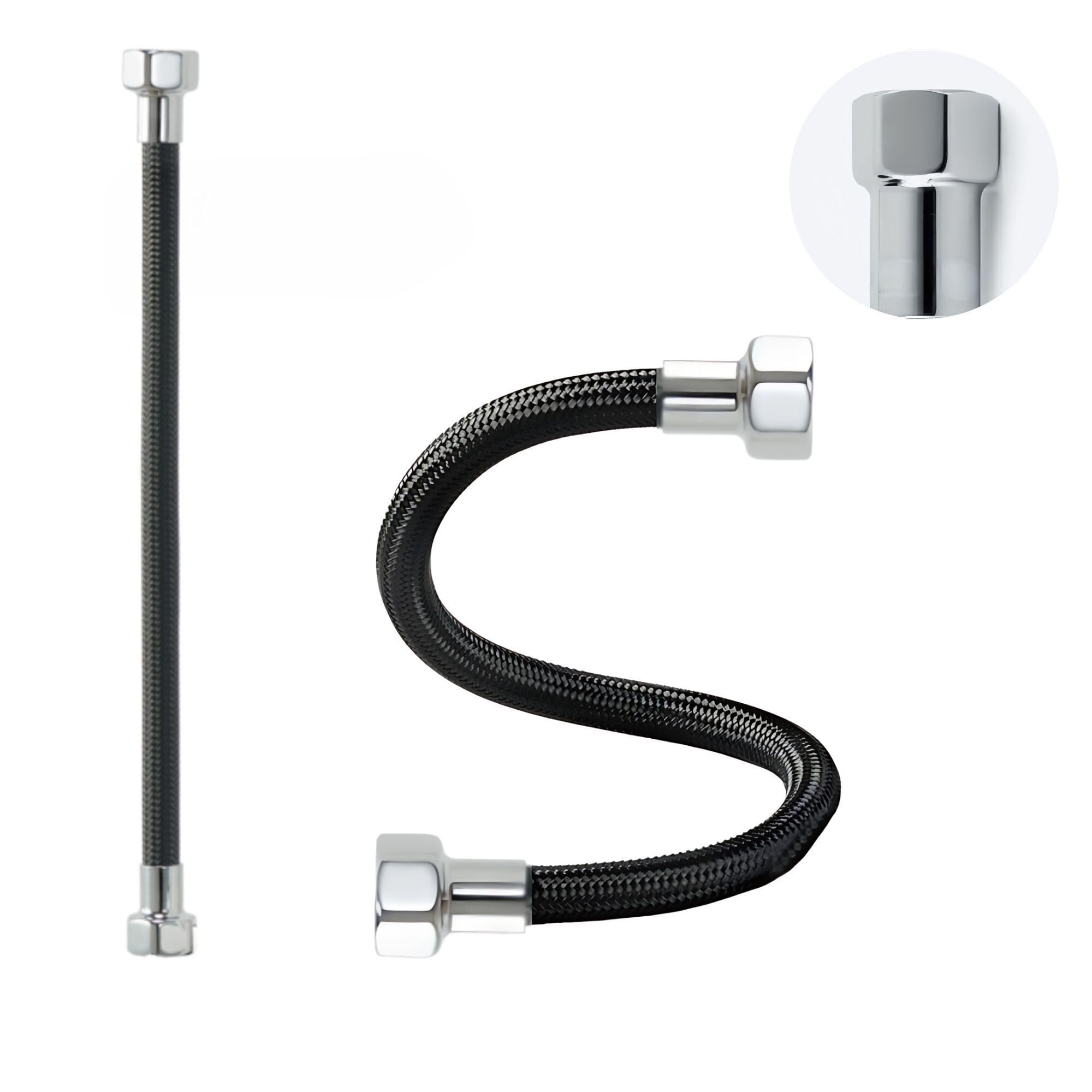 LAXARA DVGW Premium Coloured Flex Hose Black and White 3/8 Inch to 1/2 Inch Nut on Both Sides in Selectable Styles (3/8 Inch Black