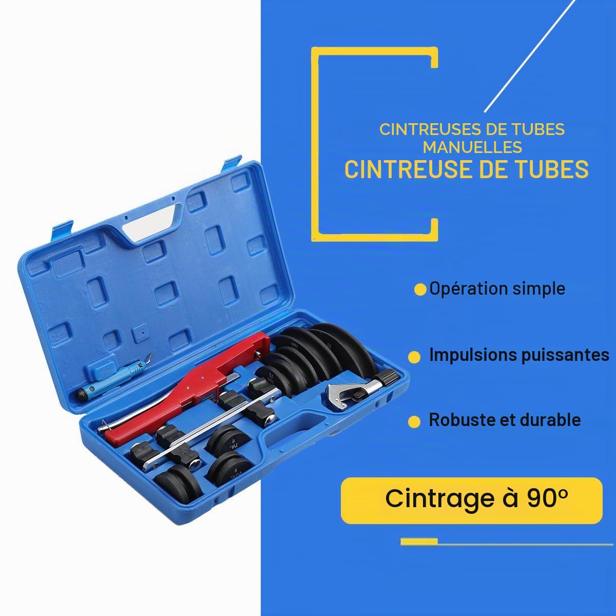 Cintreuse Multicouche Cintreuse Tube Cuivre Cintreuse Tube Acier 0-90°, Pince Multicouche Cintreuse de Tubes Manuelle Kit de Cintrage Avec Coupe-Tube - Outil d'ébavurage - 7 Têtes de Cintrage