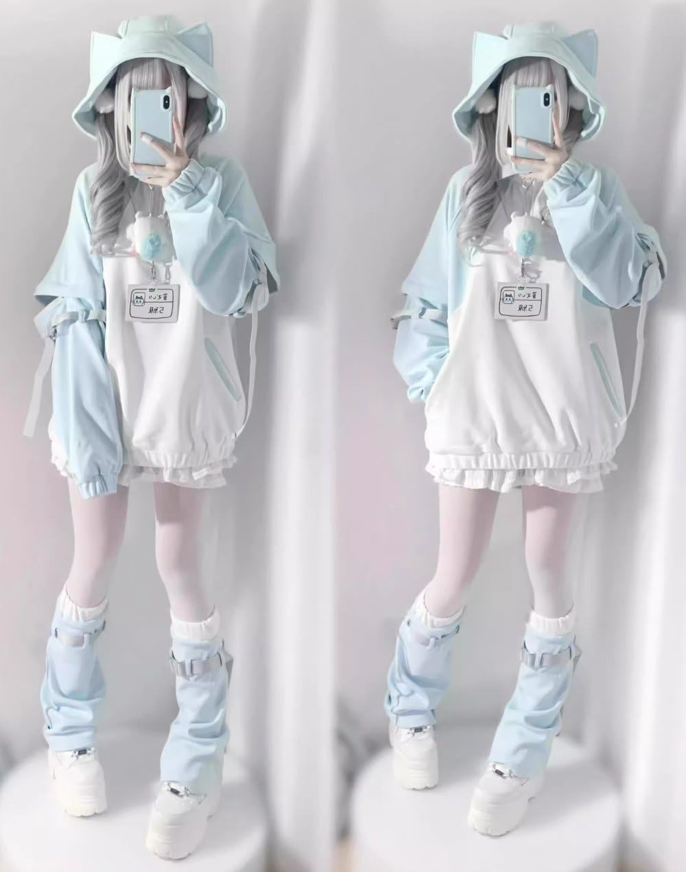Kawaii Cat Ear Hoodie Women's Y2K Harajuku Aesthetic Sweatshirt with Detachable Cuffs, Oversized Pullover Streetwear - Image 5