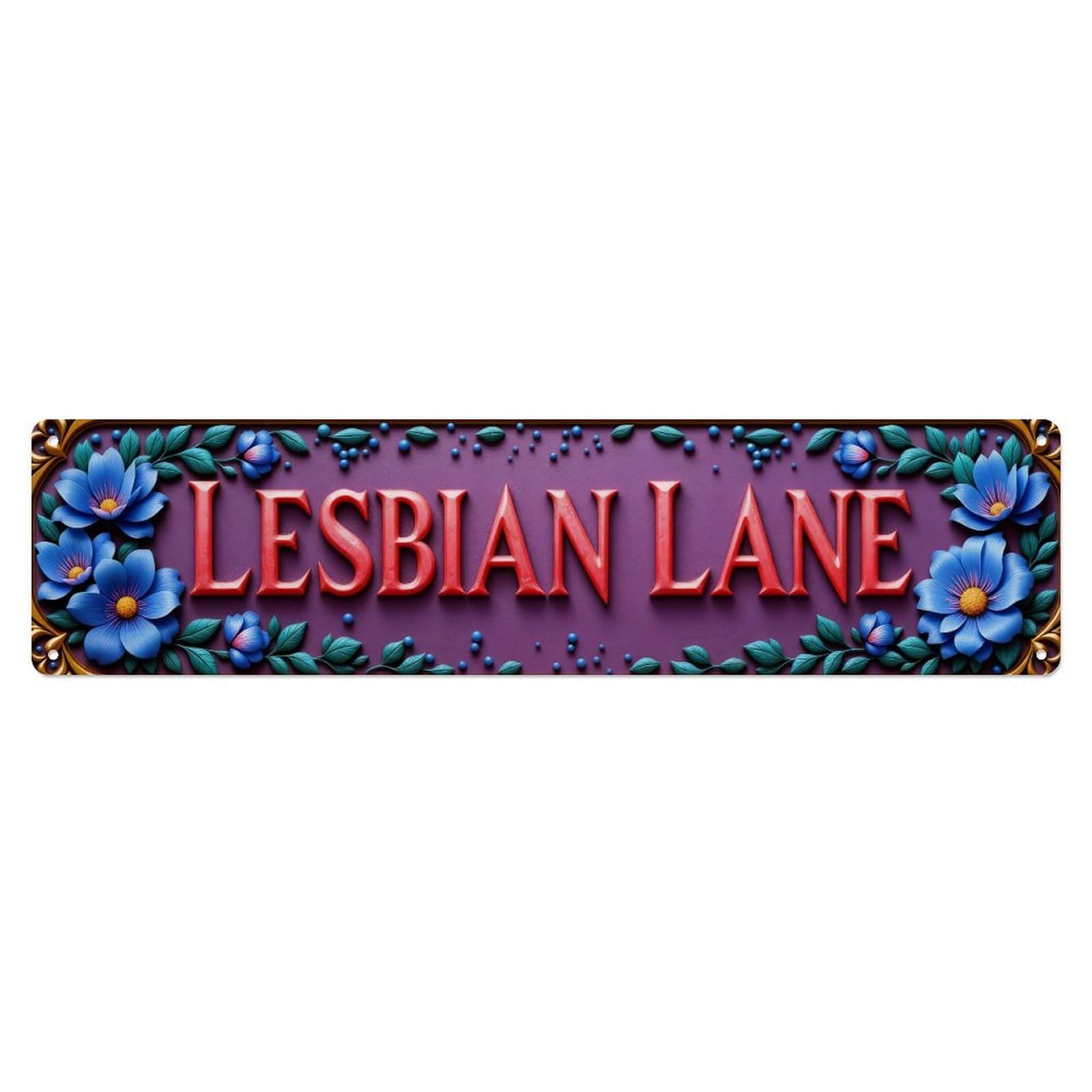Floral Border With Blue Flowers Metal Tin Sign Plaque